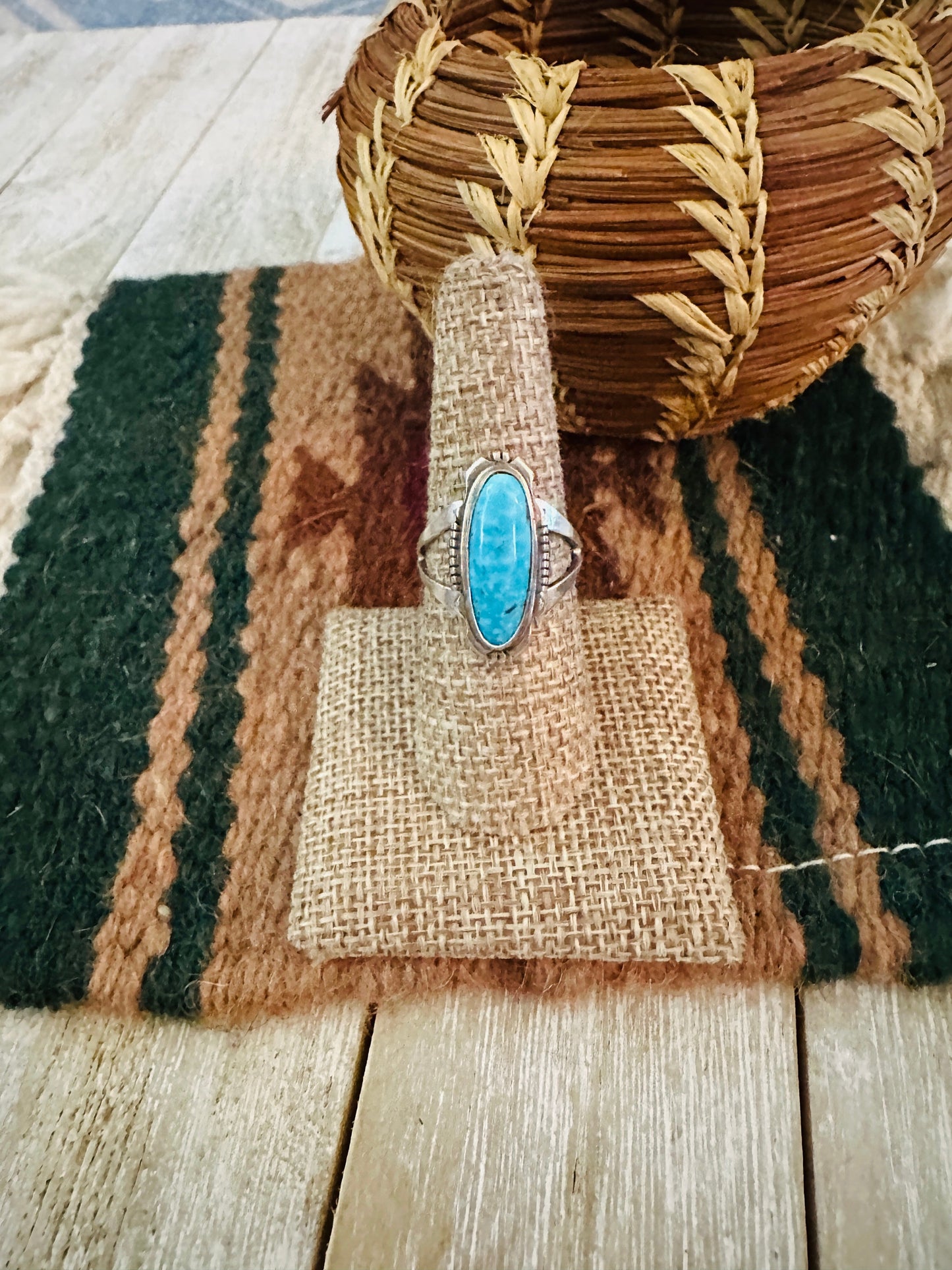 Old Pawn Handcrafted Turquoise & Sterling Silver Ring Size 8 Nizhoni Traders LLC