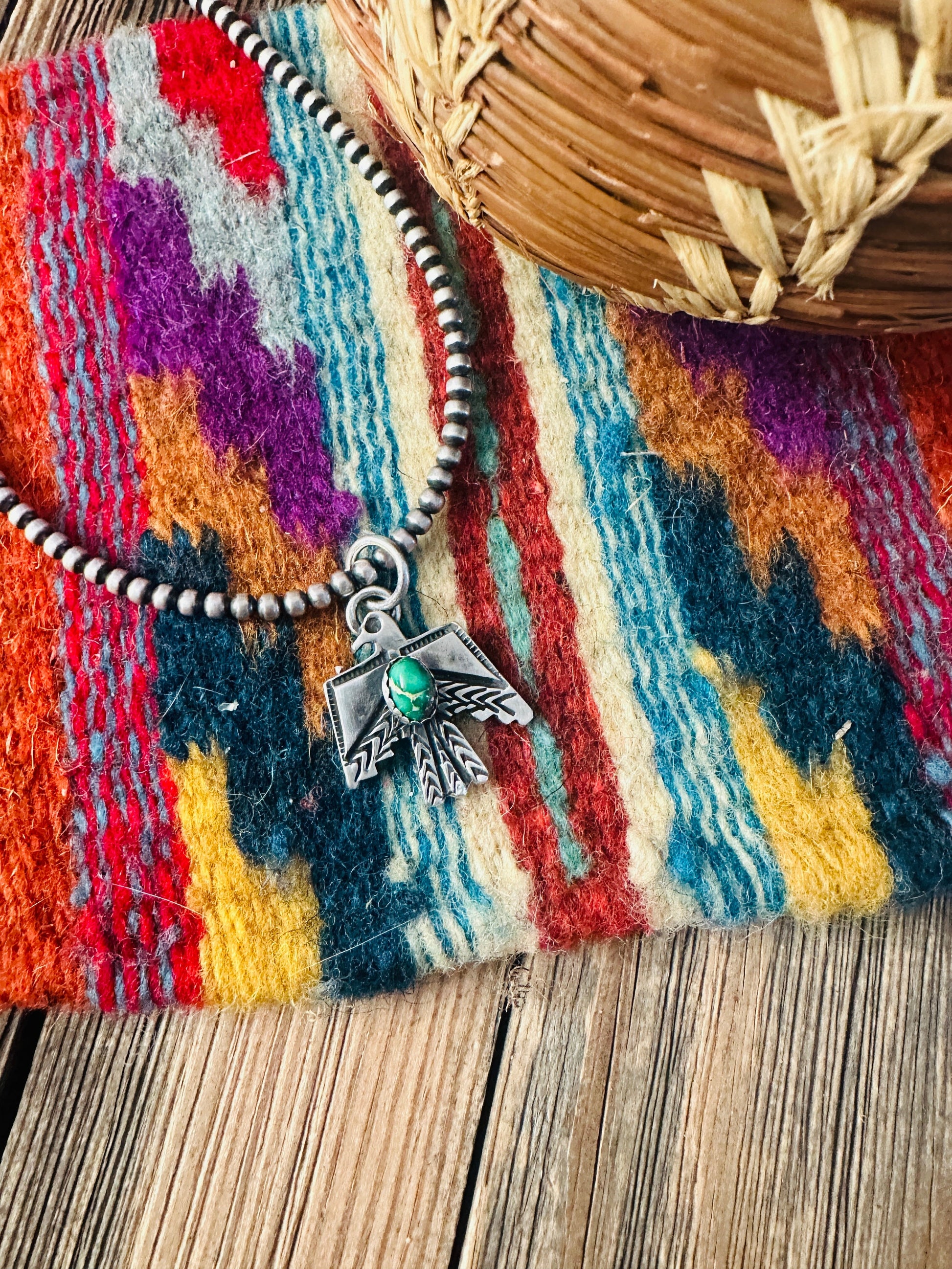 Handcrafted Sterling Silver & Sonoran Mountain Turquoise Thunderbird Pendant Nizhoni Traders LLC