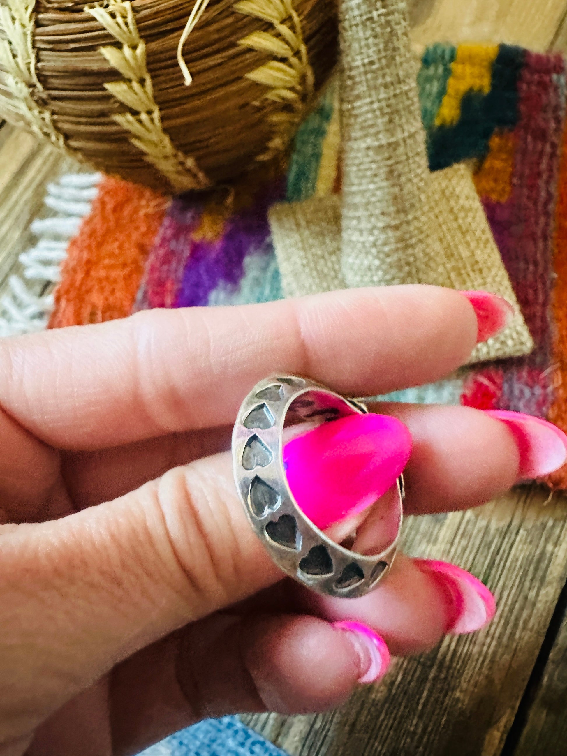 Handcrafted Sterling Silver Band Ring Size 7.75 by Sunshine Reeves Nizhoni Traders LLC