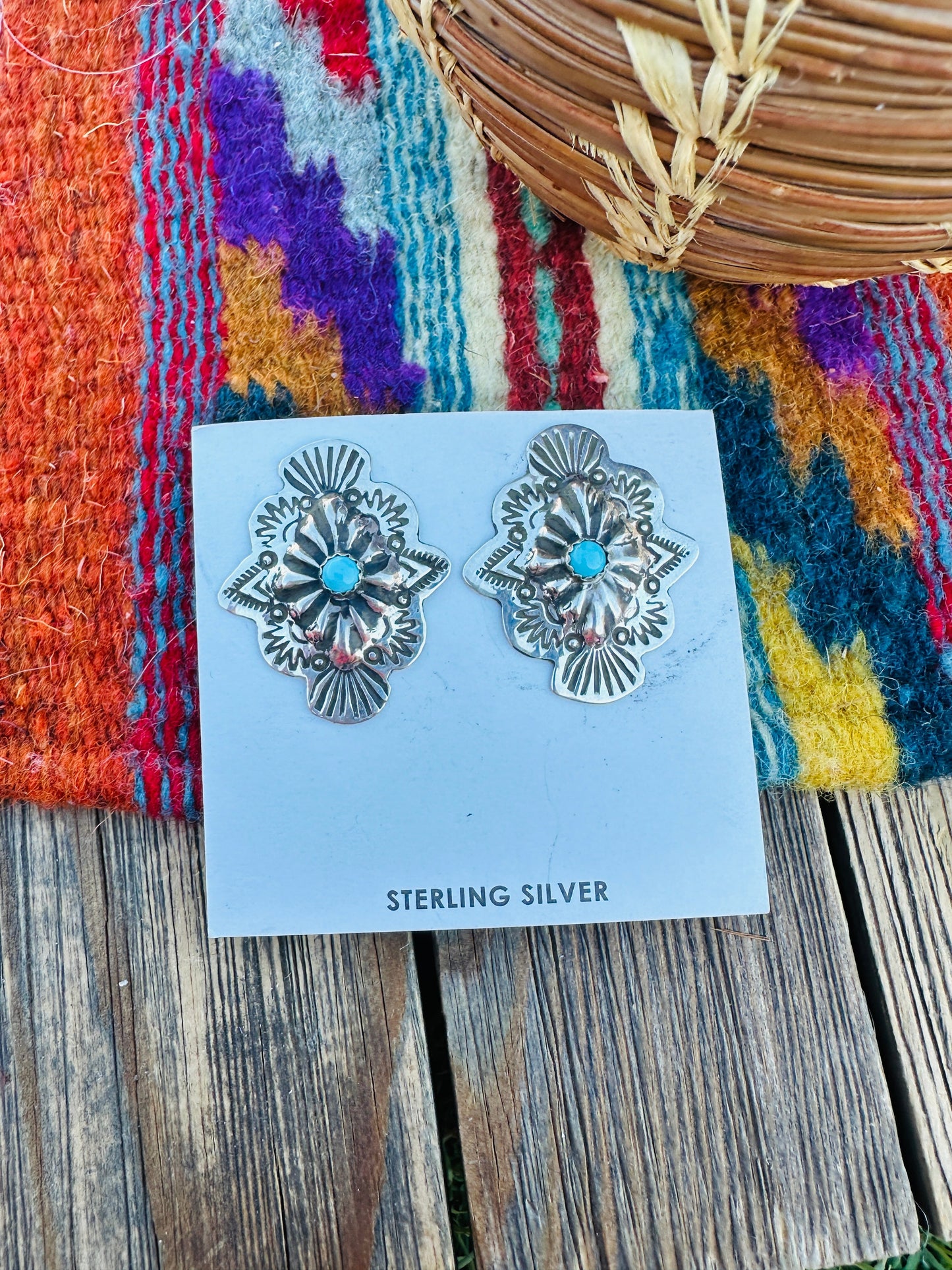 Handcrafted Turquoise & Sterling Silver Concho Post Earrings Nizhoni Traders LLC
