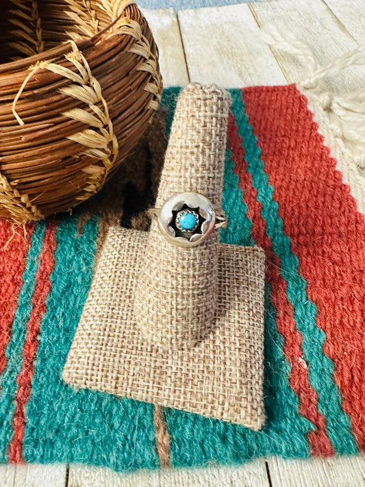 Handcrafted Turquoise & Sterling Silver Ring size 7.5 Nizhoni Traders LLC