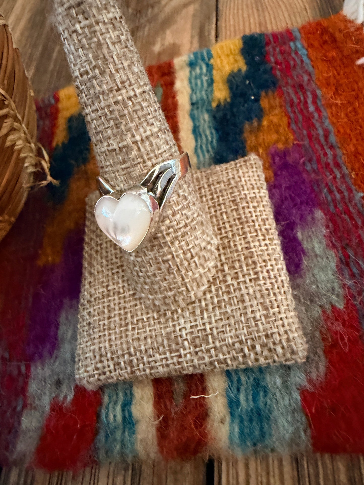Handcrafted Mother of Pearl & Sterling Silver Heart Ring Nizhoni Traders LLC