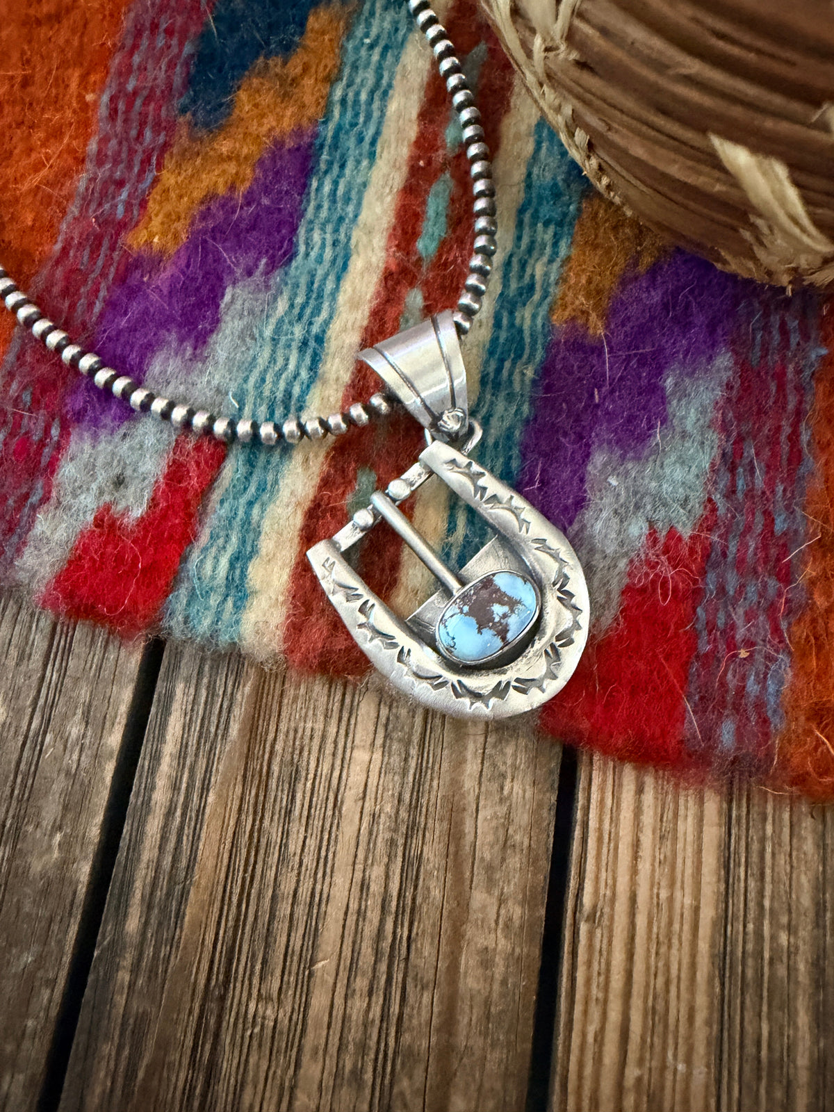 Handcrafted Sterling Silver & Turquoise Belt Buckle Pendant by Leroy James Nizhoni Traders LLC