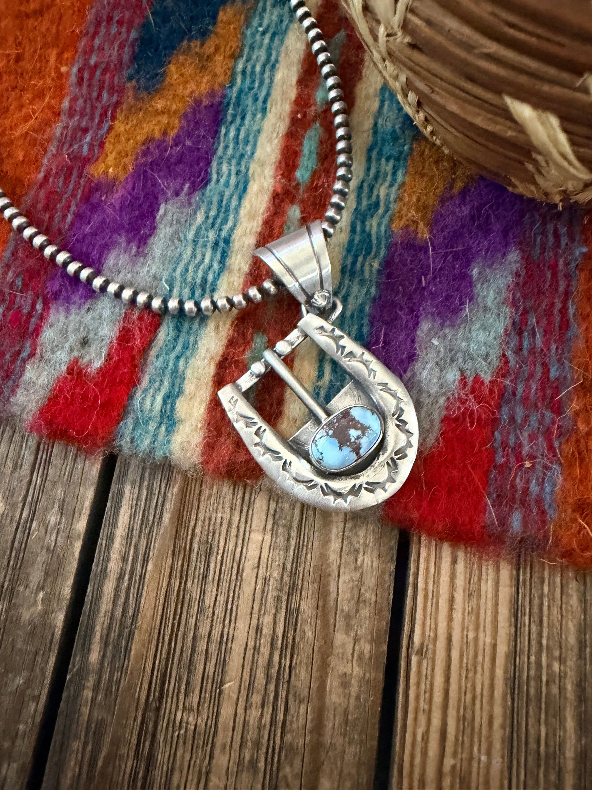 Handcrafted Sterling Silver & Turquoise Belt Buckle Pendant by Leroy James Nizhoni Traders LLC