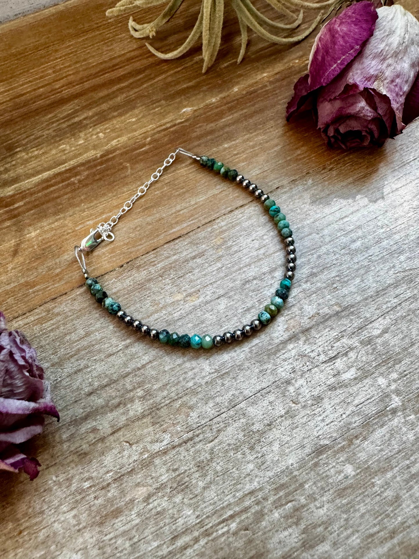 African Turquoise & Sterling Silver Pearl Bracelet – 3mm The Bijoux FAB Jewelry