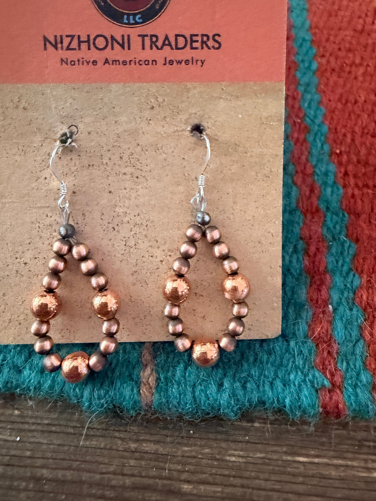 Handcrafted Copper Beaded Dangle Hoop Earrings Nizhoni Traders LLC