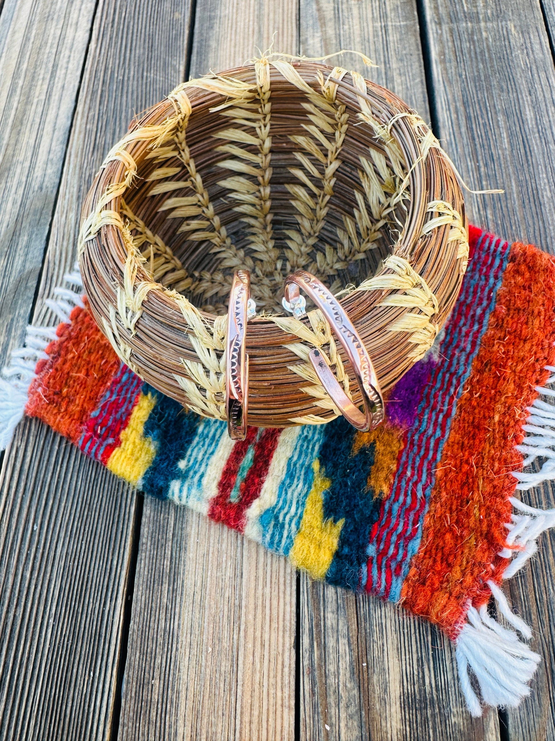 Hand Stamped Copper Hoop Earrings Nizhoni Traders LLC