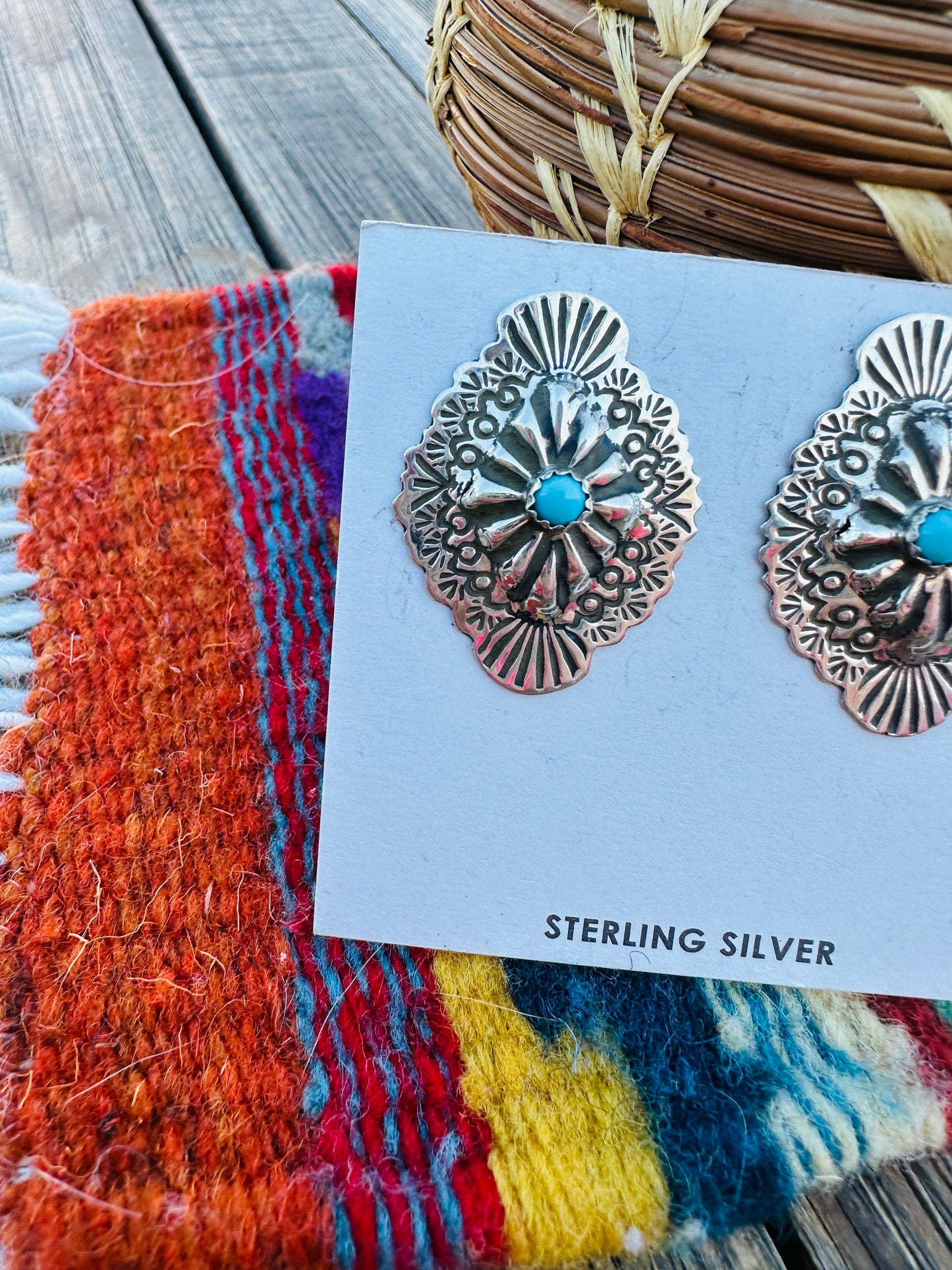 Handcrafted Turquoise & Sterling Silver Concho Post Earrings Nizhoni Traders LLC
