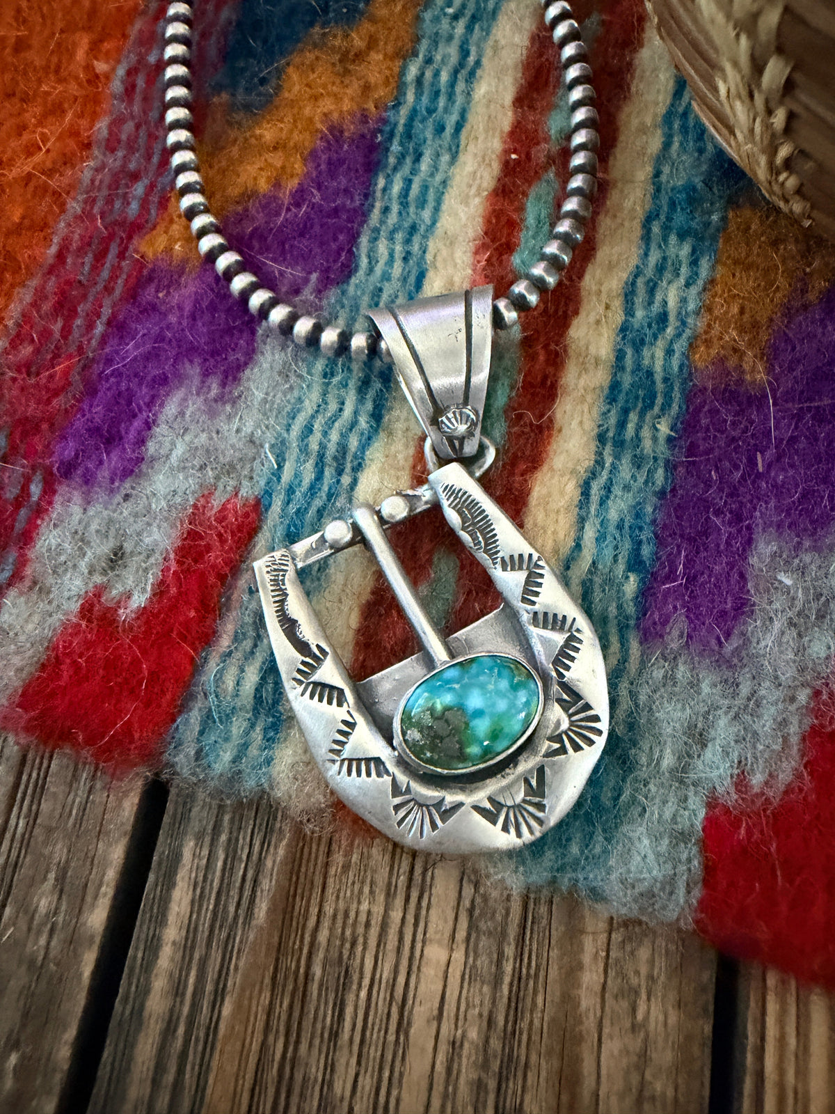 Handcrafted Sterling Silver & Turquoise Belt Buckle Pendant by Leroy James Nizhoni Traders LLC