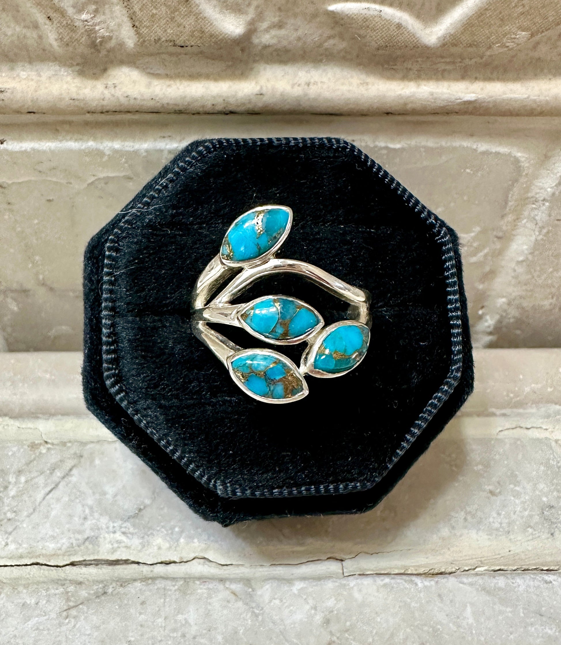 Four Stone Blue Copper Turquoise Sterling Silver Ring Size 9 #2 Nizhoni Traders LLC