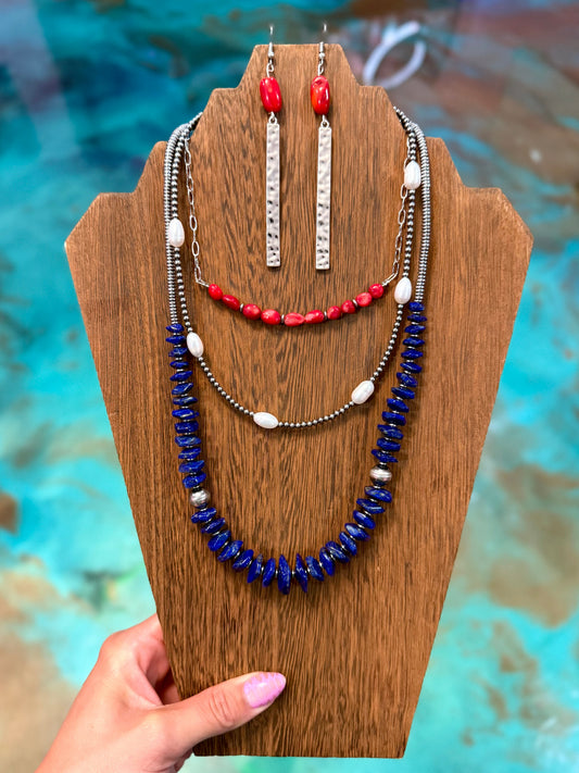 Stars, Stripes & Stone Stack (4-Piece Set + Earrings) The Bijoux FAB Jewelry