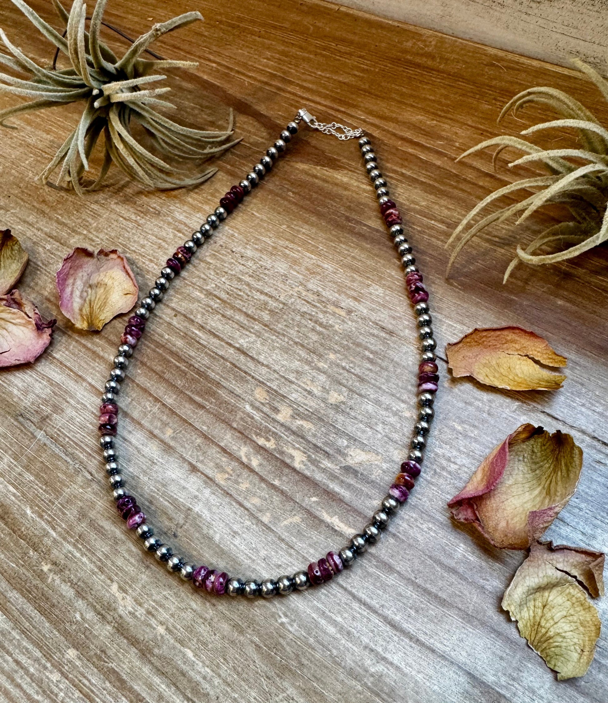 18-Inch Sterling Silver Pearl Necklace with Deep Purple Spiny Oyster – (5mm) The Bijoux FAB Jewelry