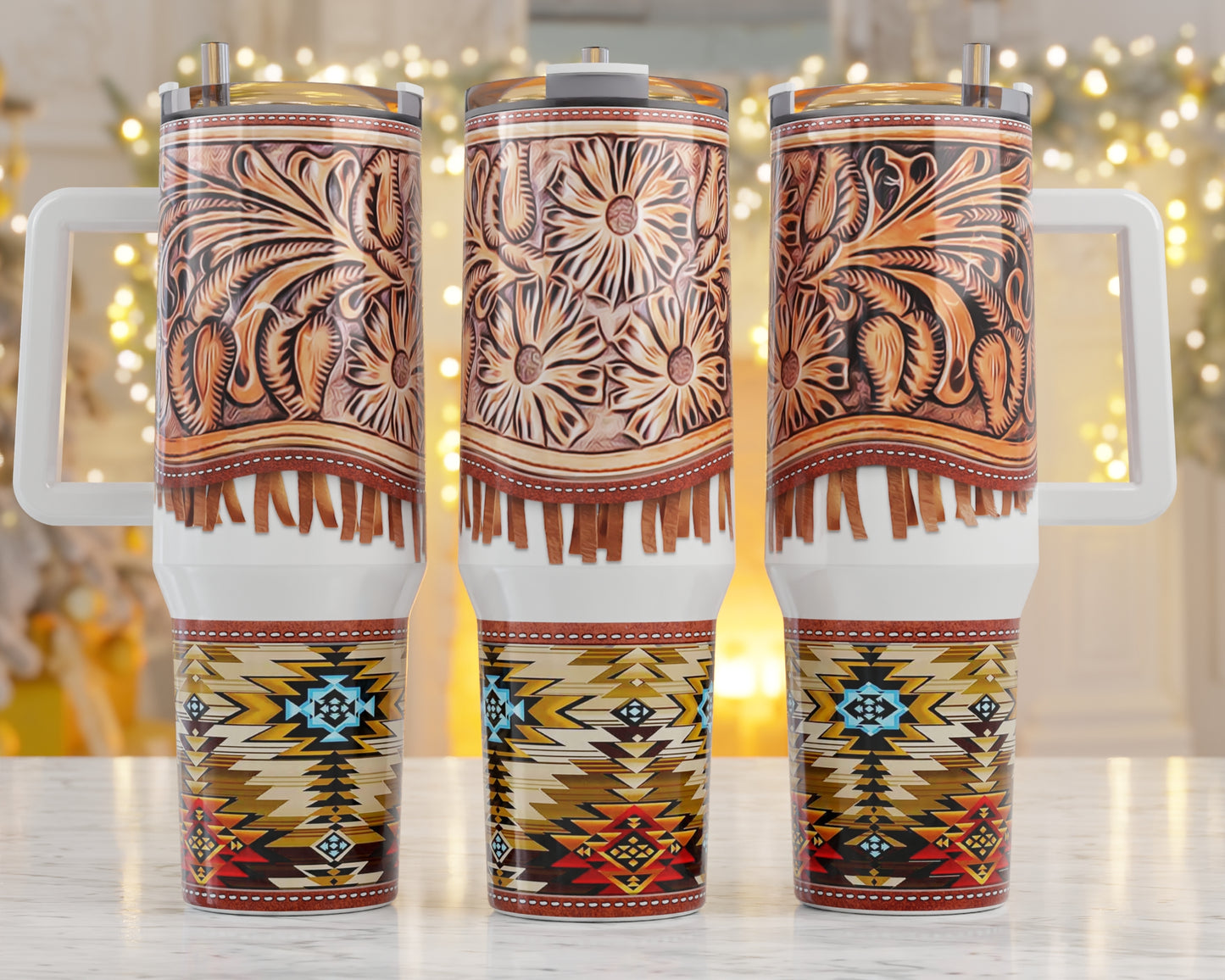 Tulle Leather Look Western Themed 40 oz. Stainless steel tumblers CedarHill Country Market