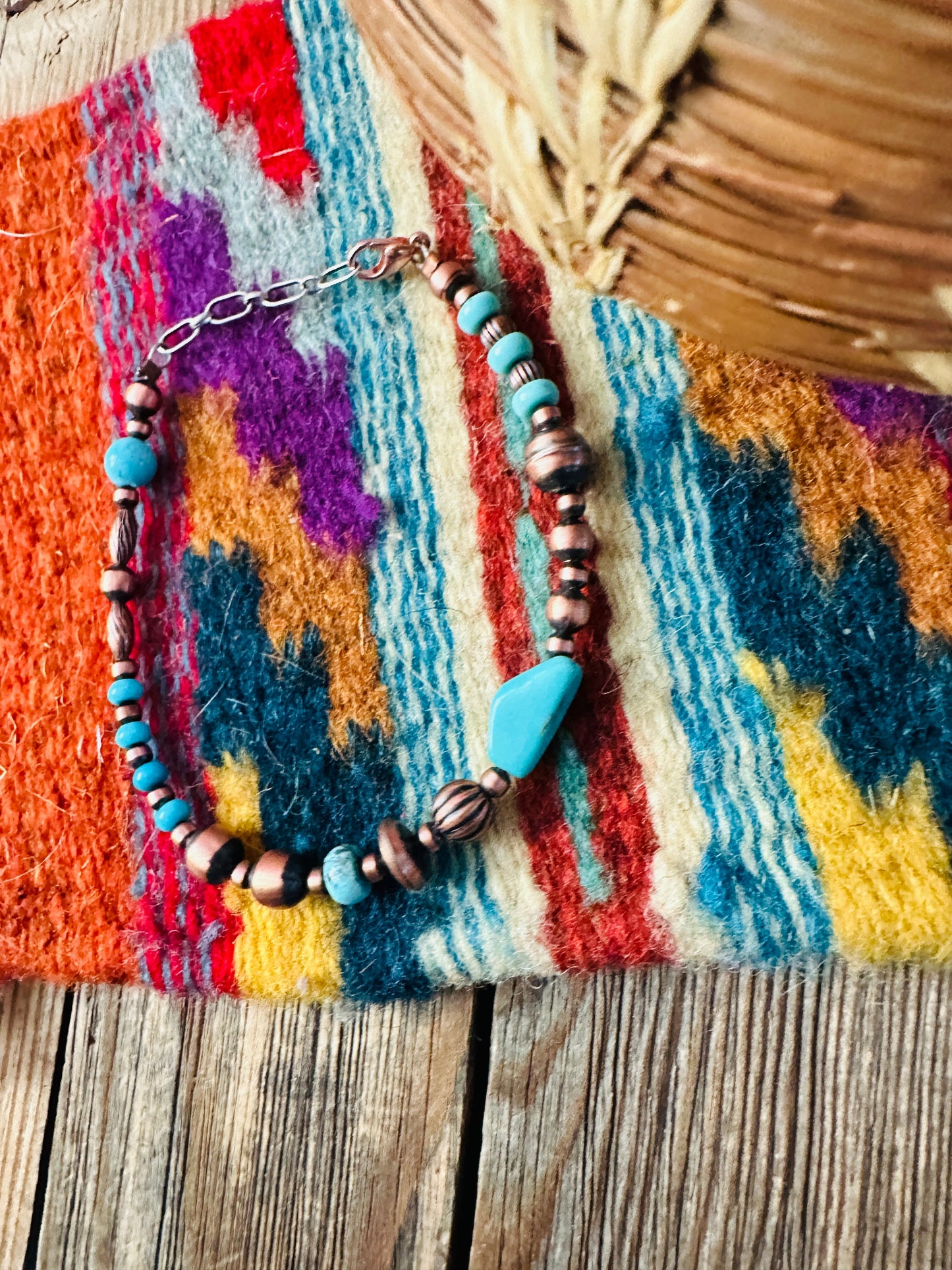 Handcrafted Turquoise & Copper Beaded Bracelet Nizhoni Traders LLC