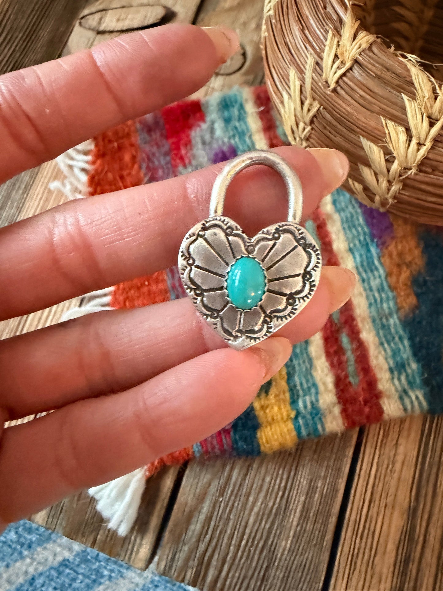 Handcrafted Sterling Silver & Turquoise Heart Locket Pendant Nizhoni Traders LLC