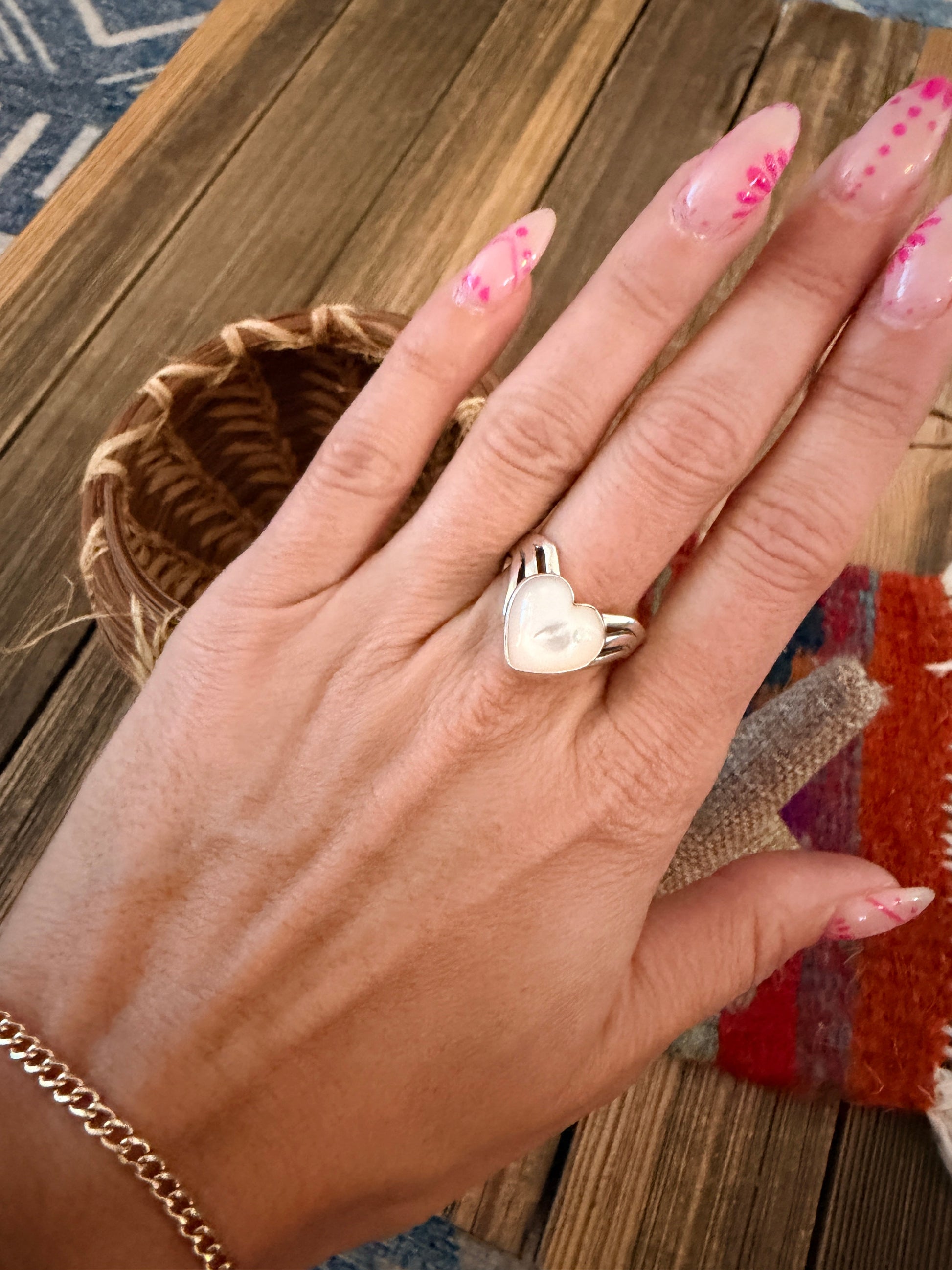 Handcrafted Mother of Pearl & Sterling Silver Heart Ring Nizhoni Traders LLC