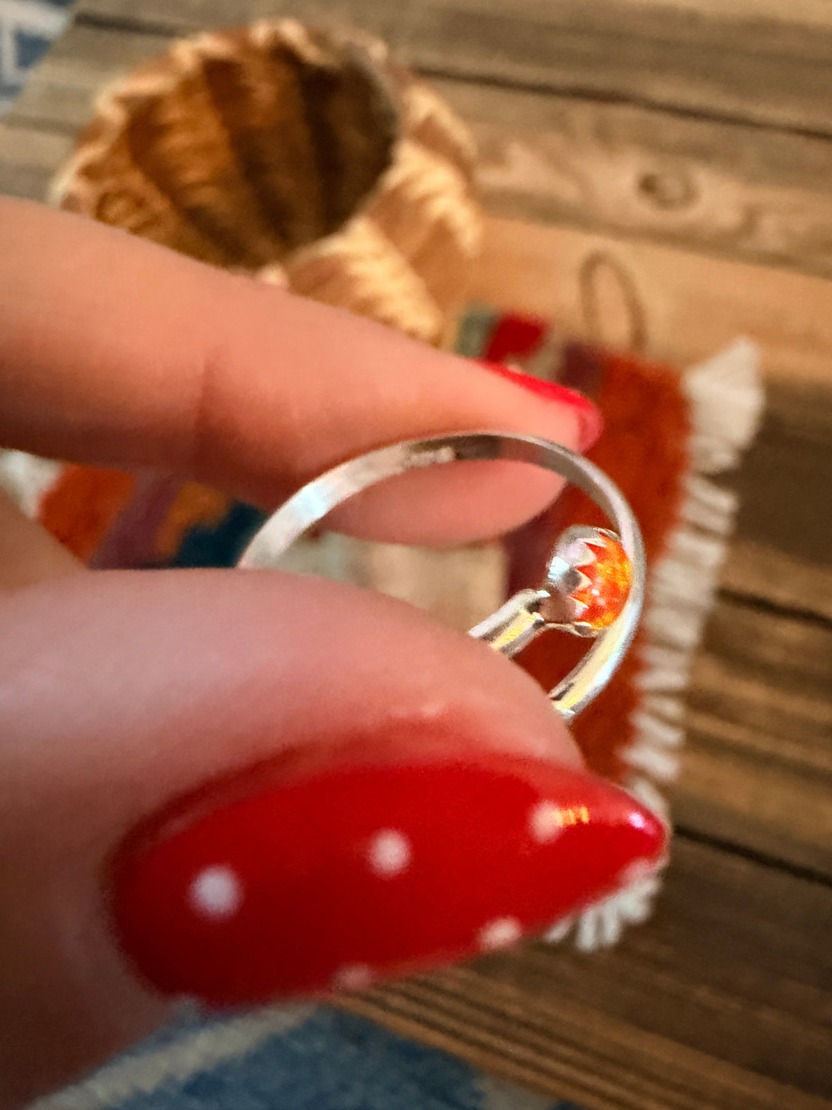Handcrafted Orange Opal & Sterling Silver Adjustable Ring Nizhoni Traders LLC