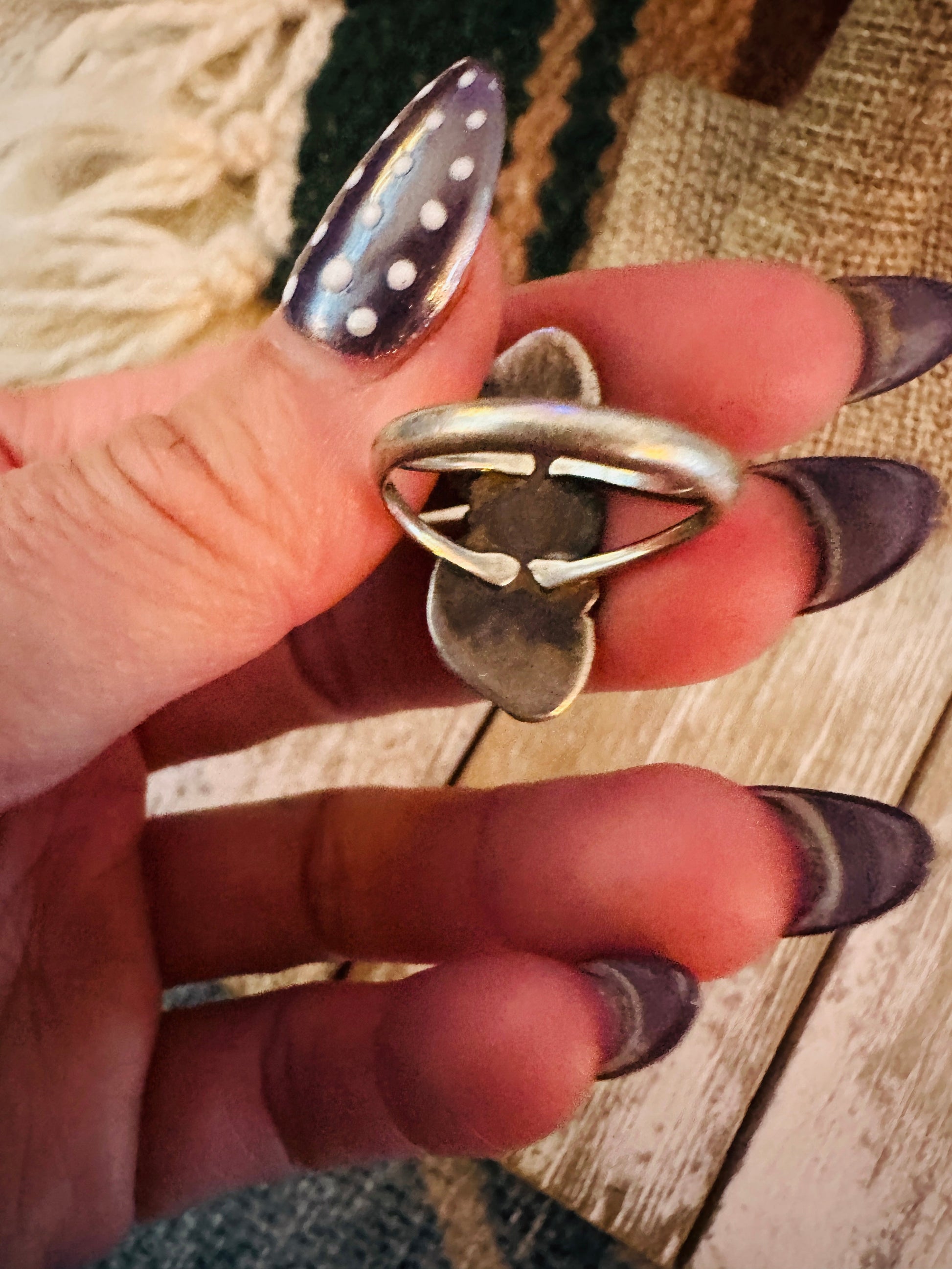 Old Pawn Handcrafted Turquoise, Coral & Sterling Silver Ring Size 5.25 Nizhoni Traders LLC