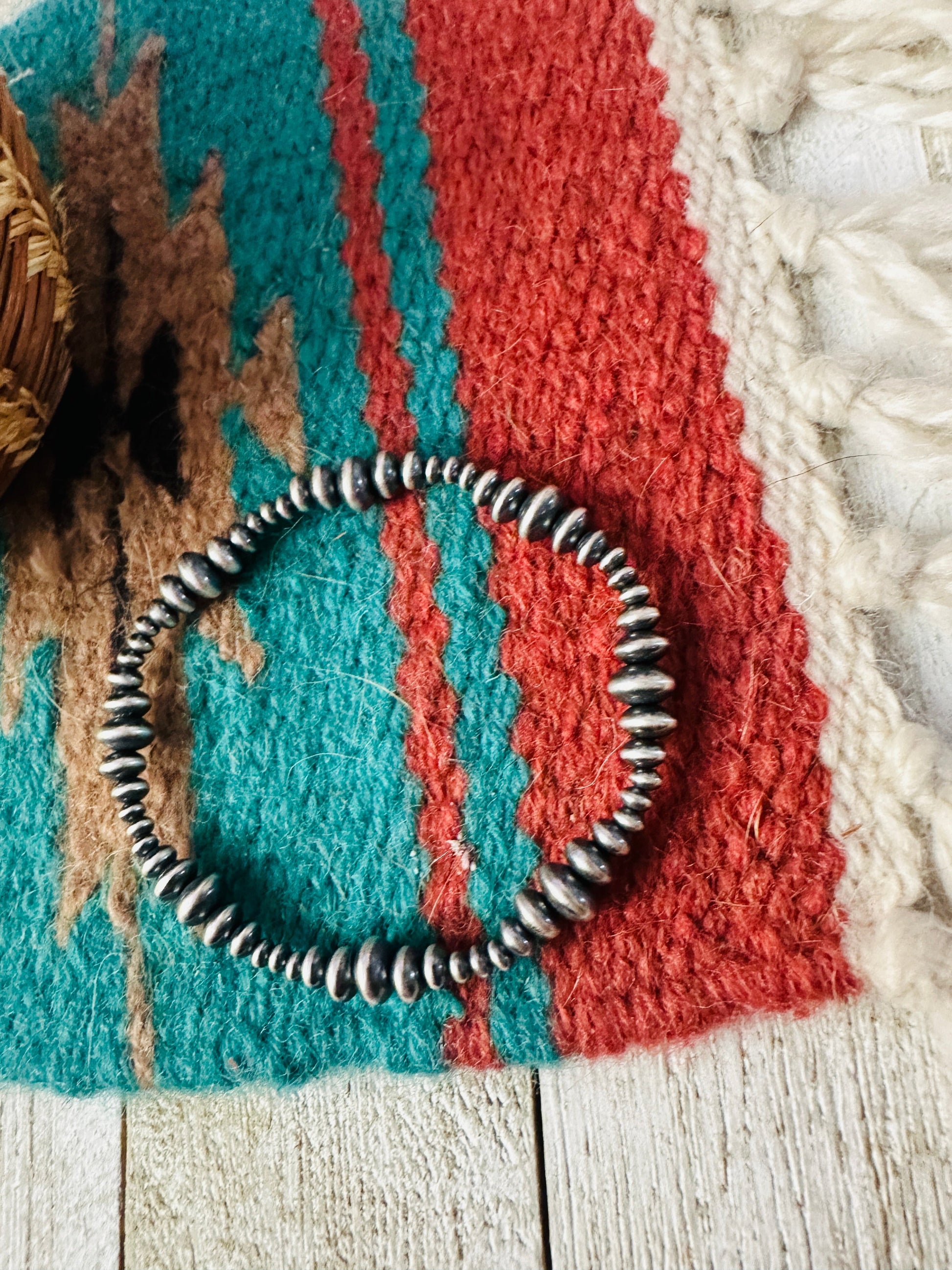 Handcrafted Sterling Silver Stretch Saucer Bead Bracelet Nizhoni Traders LLC