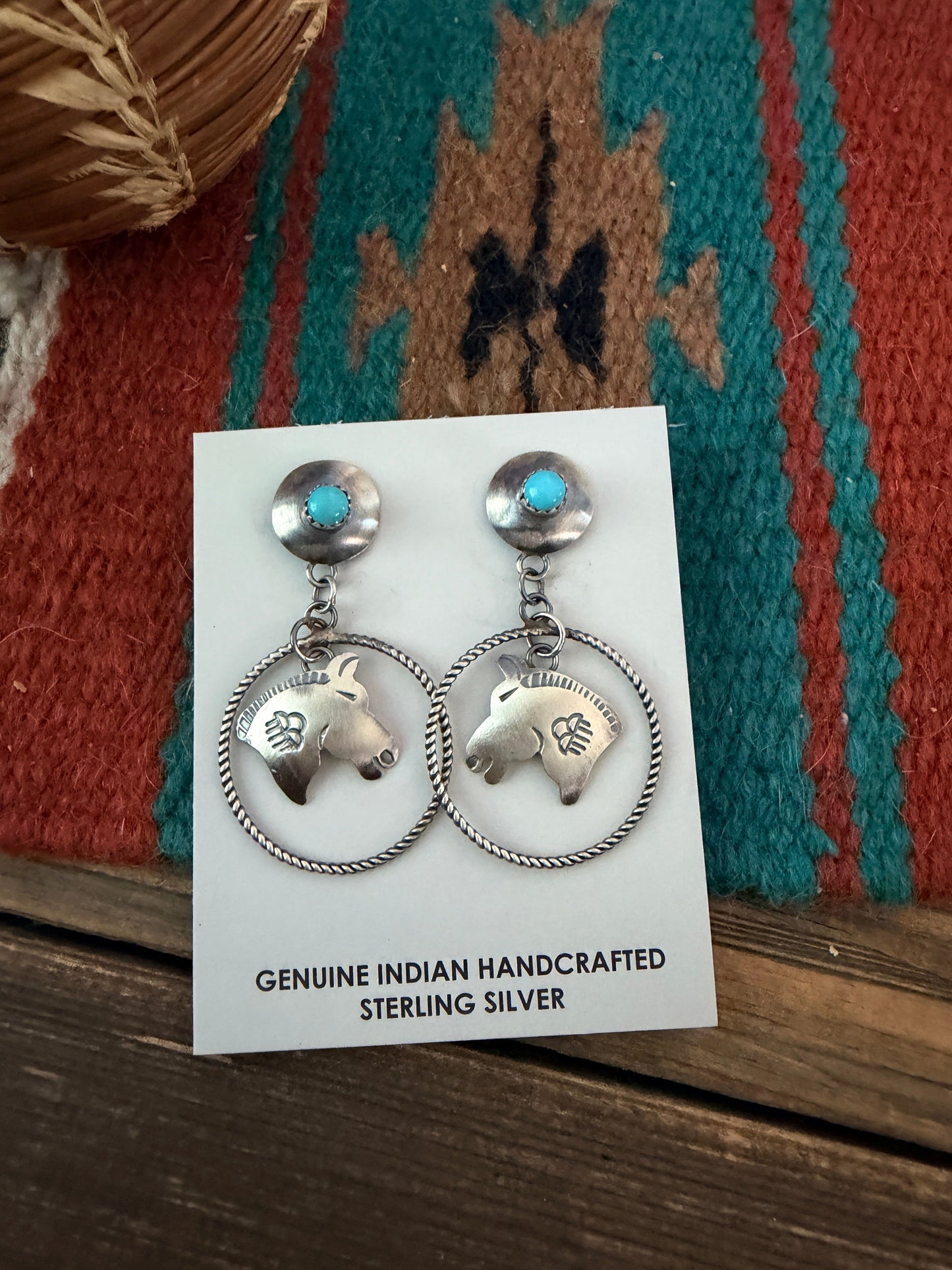 Handcrafted Sterling Silver & Turquoise Horse Dangle Earrings by Tim Yazzie Nizhoni Traders LLC