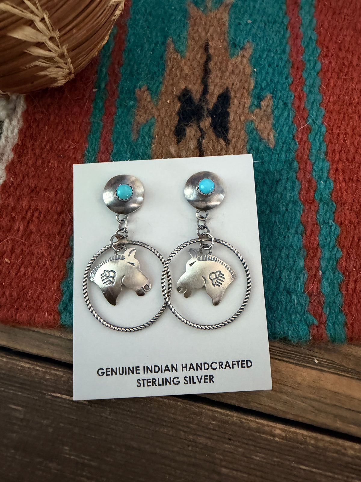 Handcrafted Sterling Silver & Turquoise Horse Dangle Earrings by Tim Yazzie Nizhoni Traders LLC