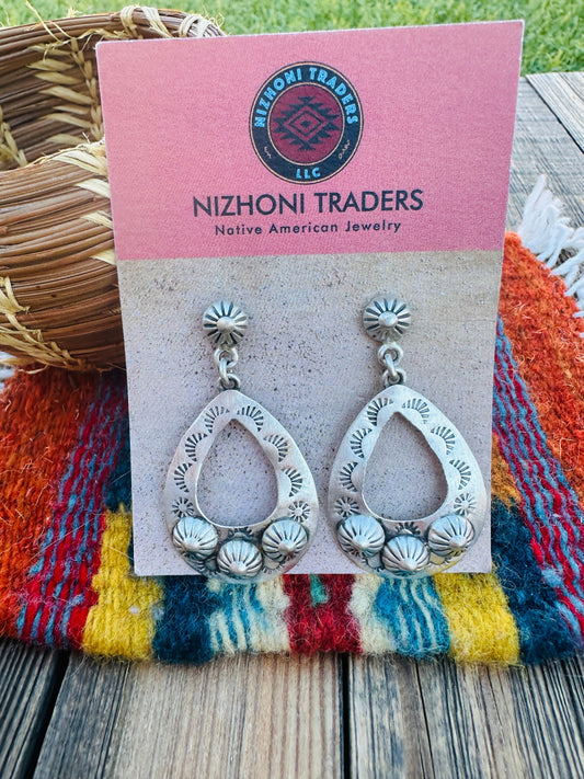 Handcrafted Sterling Silver Concho Dangle Earrings Nizhoni Traders LLC