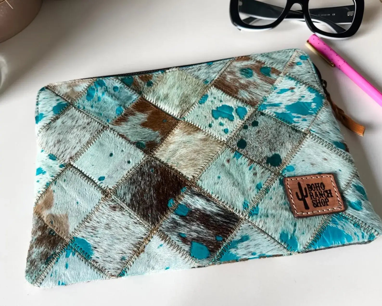 Cowhide Leather Laptop Computer tech Sleeve Pouch Case Boho Ranch Shop
