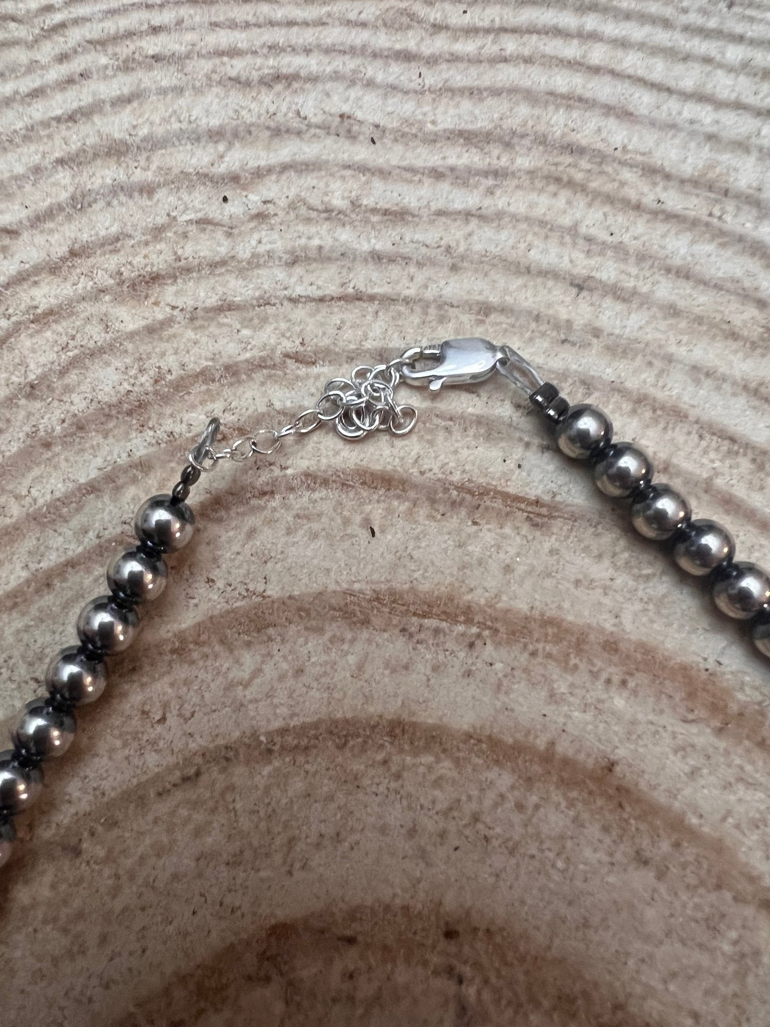 5mm Sterling Pearl Necklace - 16 inch Cowhide and Conchos