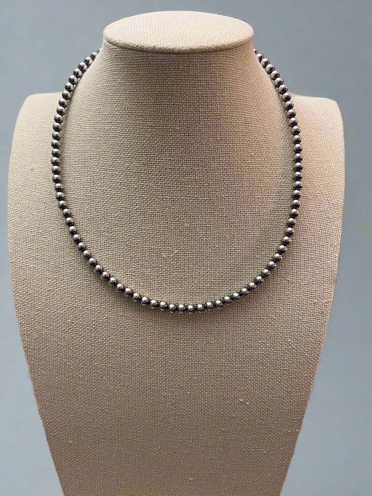5mm Sterling Pearl Necklace - 16 inch Cowhide and Conchos