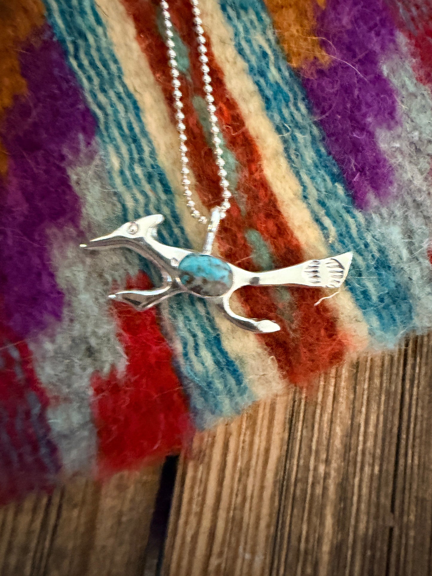 Handcrafted Sterling Silver & Turquoise Road Runner Pendant by Joseph Martinez Nizhoni Traders LLC