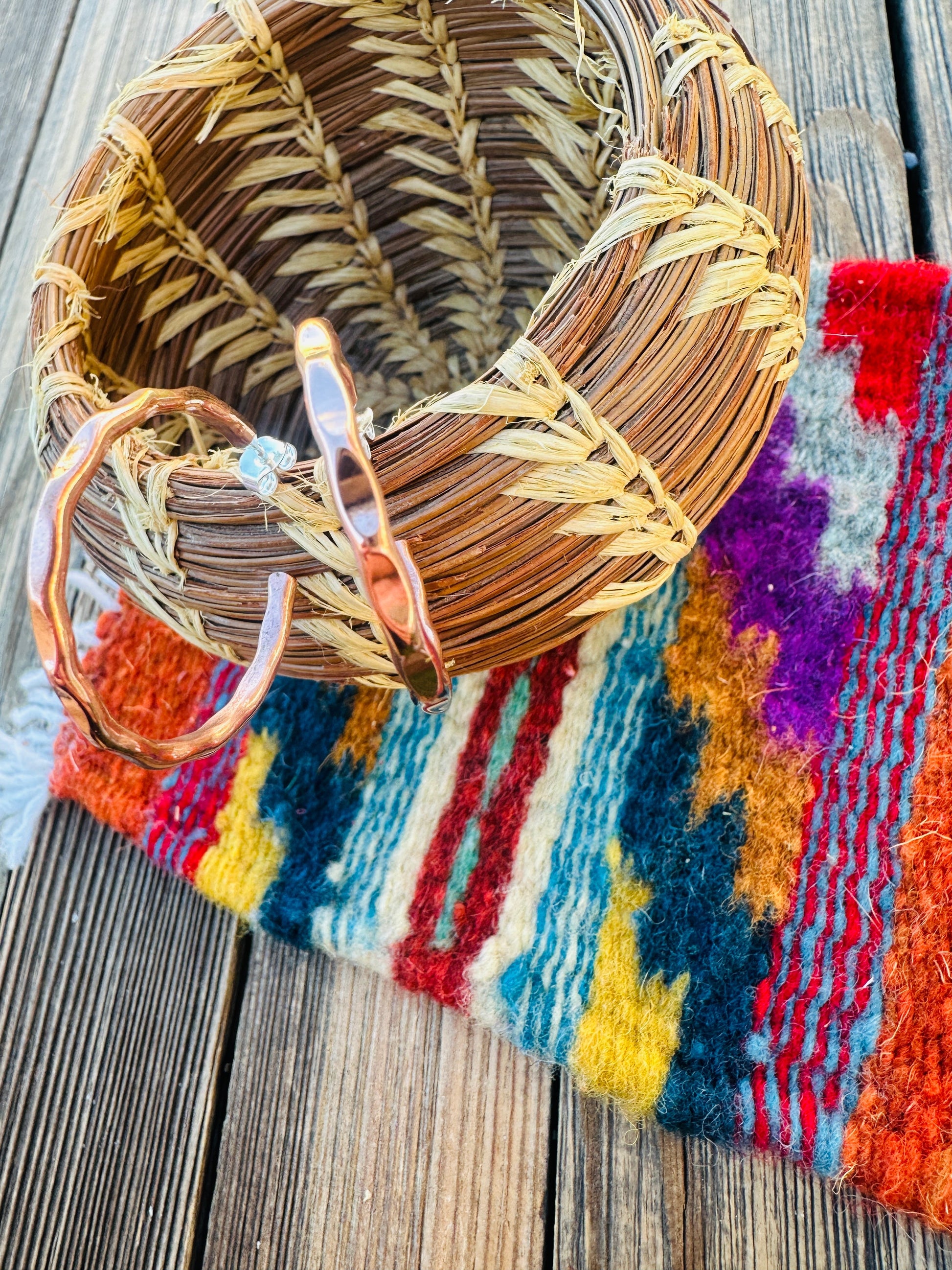 Handcrafted Hammered Copper Hoop Earrings Nizhoni Traders LLC