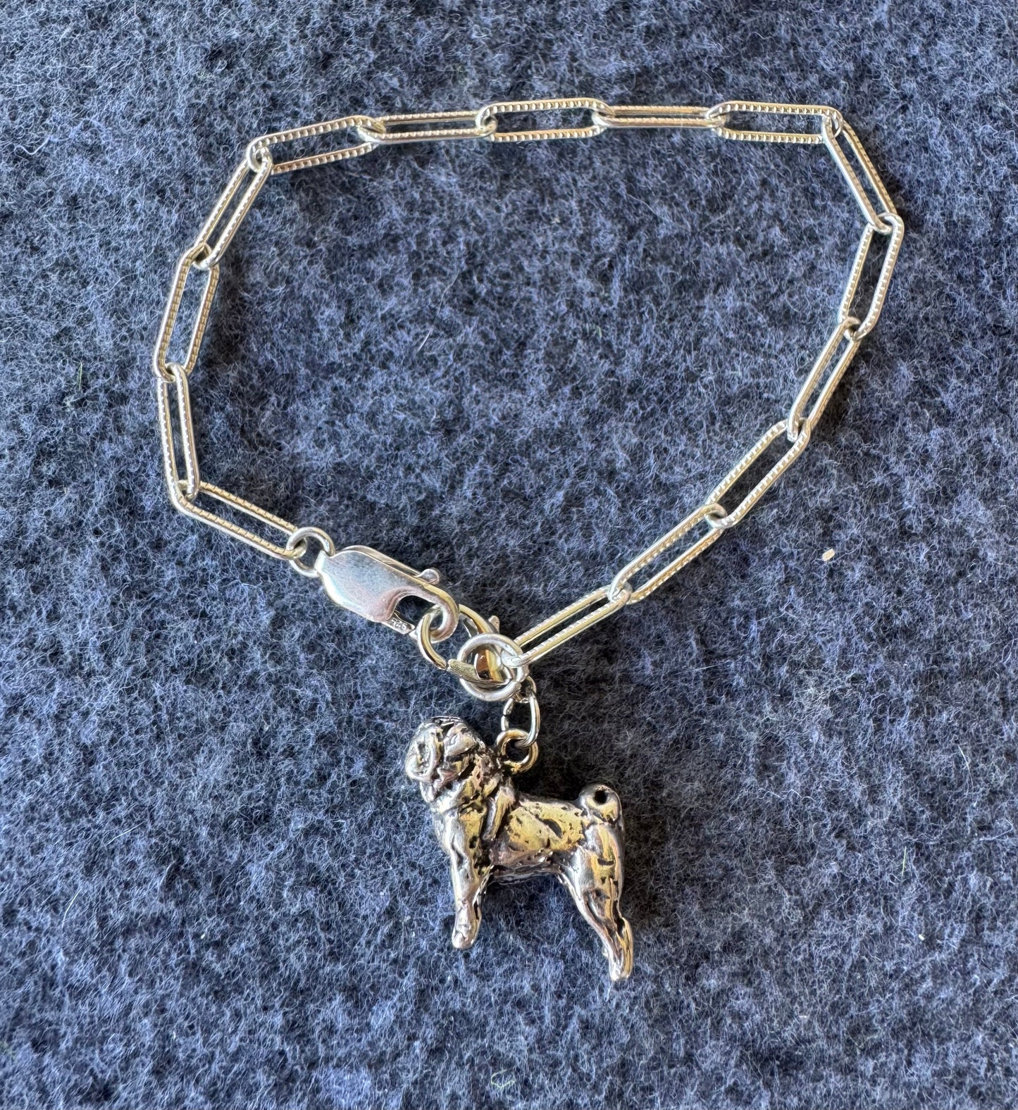Handcrafted Sterling Silver Pug Dog Charm Nizhoni Traders LLC