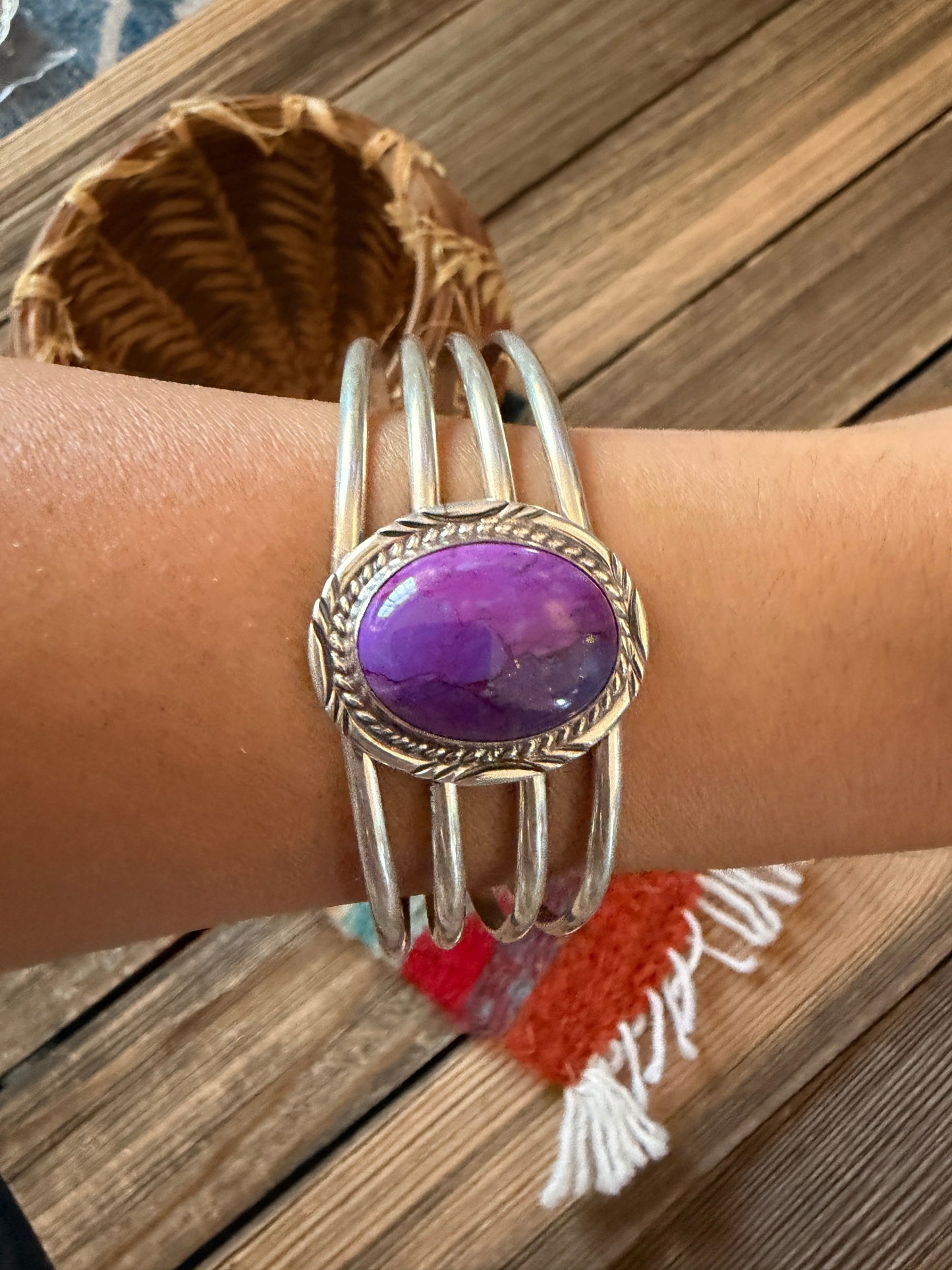 Handcrafted Dyed Kingman Turquoise & Sterling Silver Cuff Bracelet Nizhoni Traders LLC