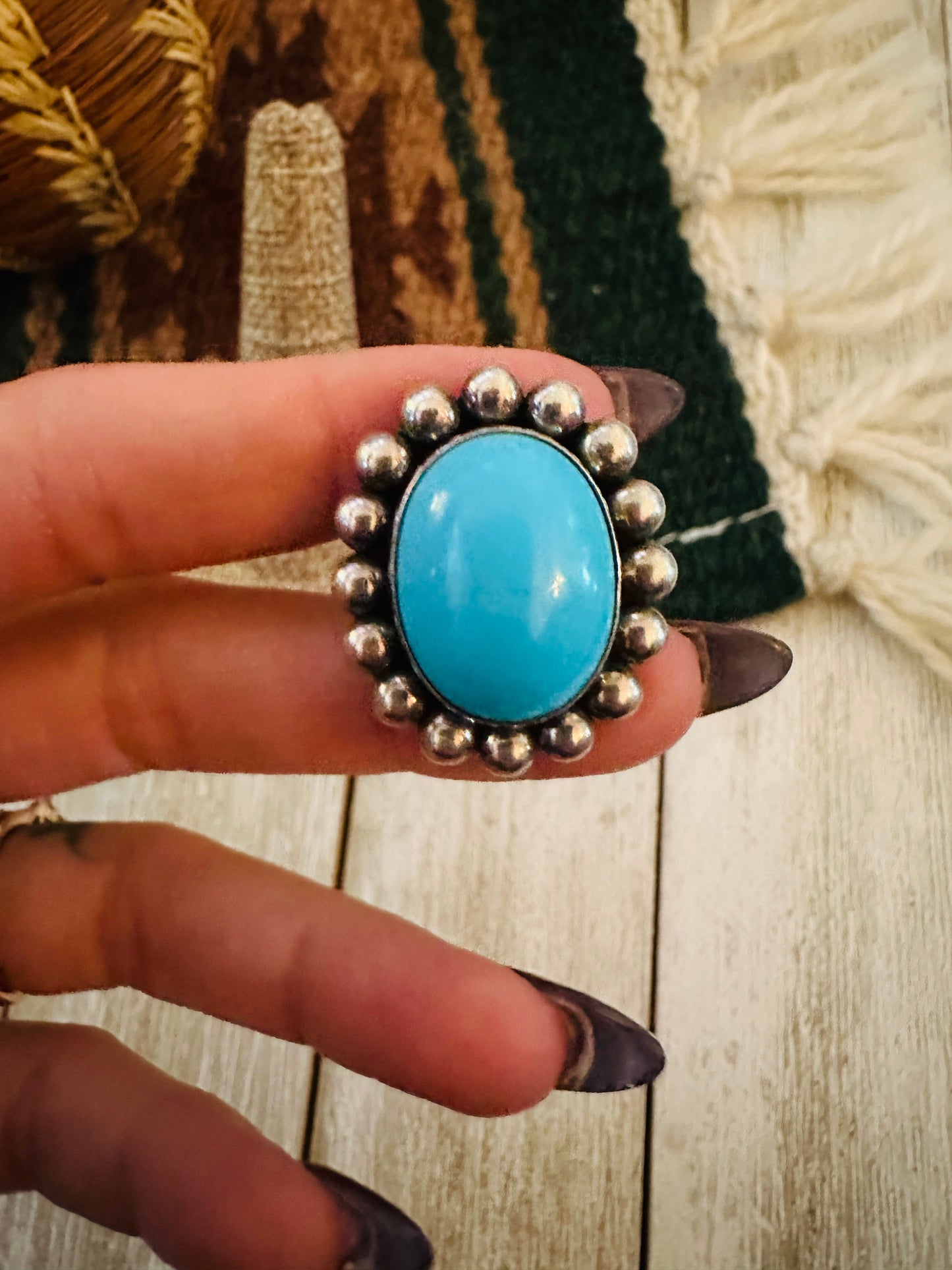 Old Pawn Handcrafted Turquoise & Sterling Silver Ring Size 6.75 Nizhoni Traders LLC