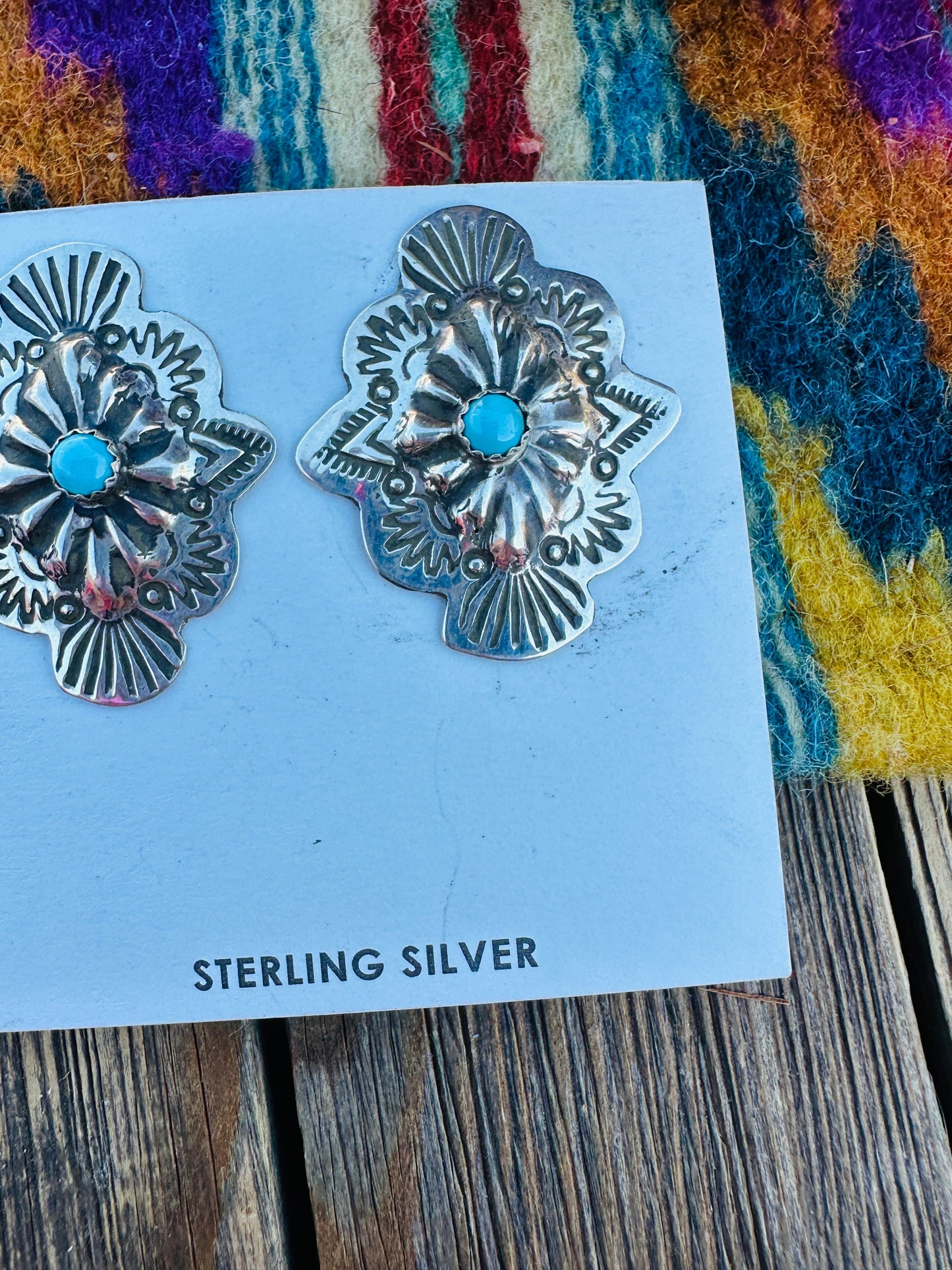 Handcrafted Turquoise & Sterling Silver Concho Post Earrings Nizhoni Traders LLC