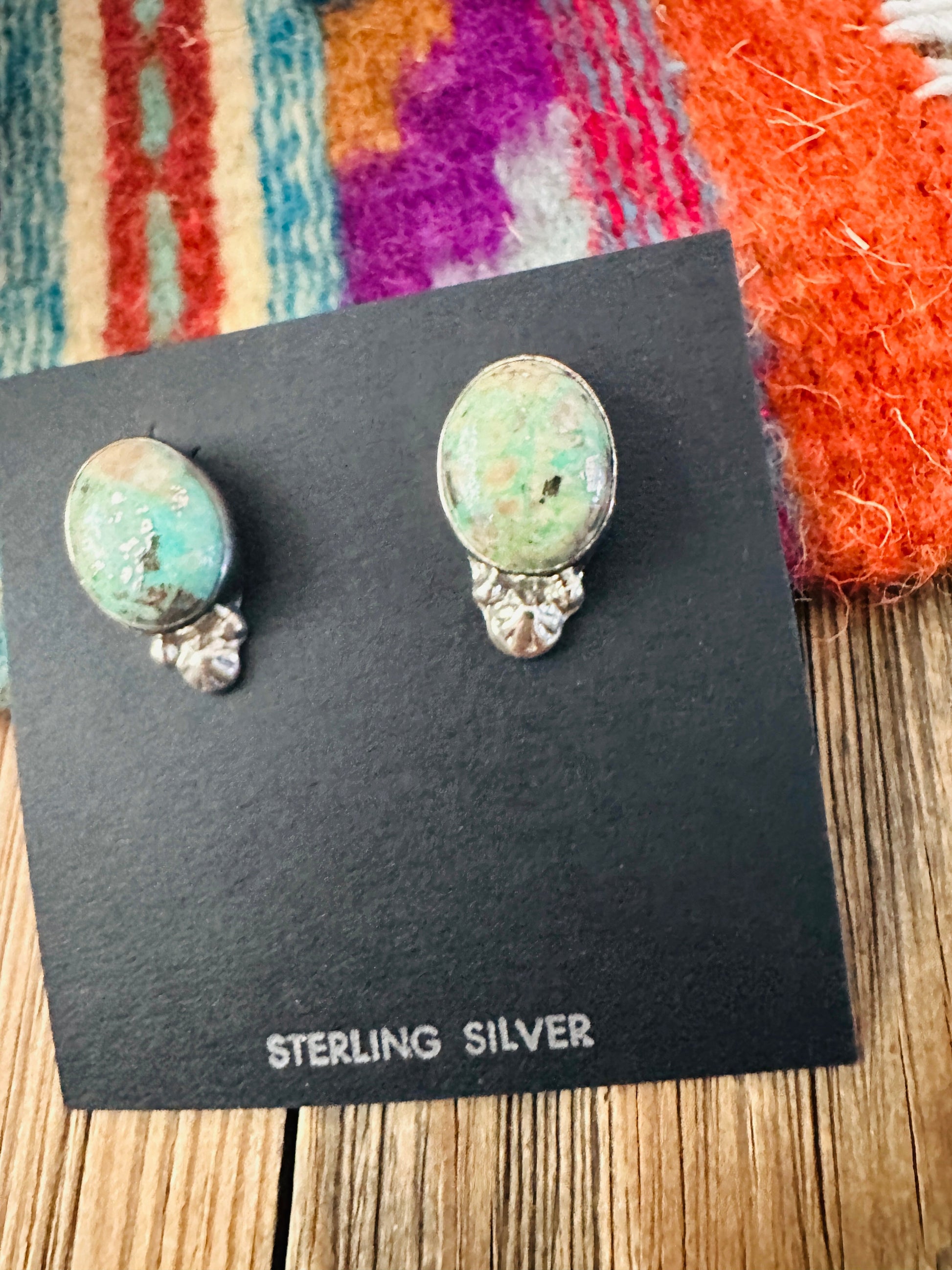 Handcrafted Turquoise & Sterling Silver Post Earrings Nizhoni Traders LLC