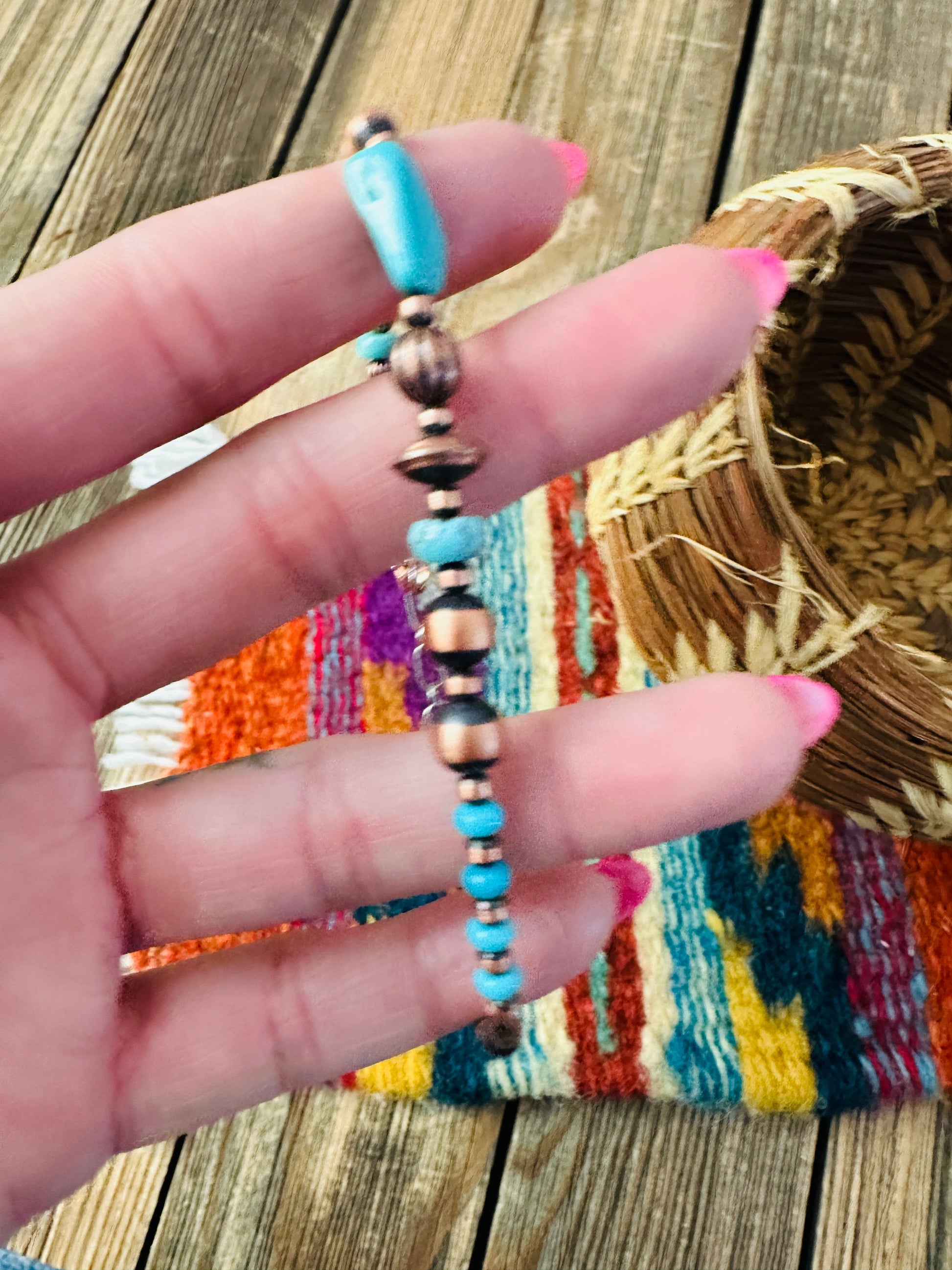 Handcrafted Turquoise & Copper Beaded Bracelet Nizhoni Traders LLC