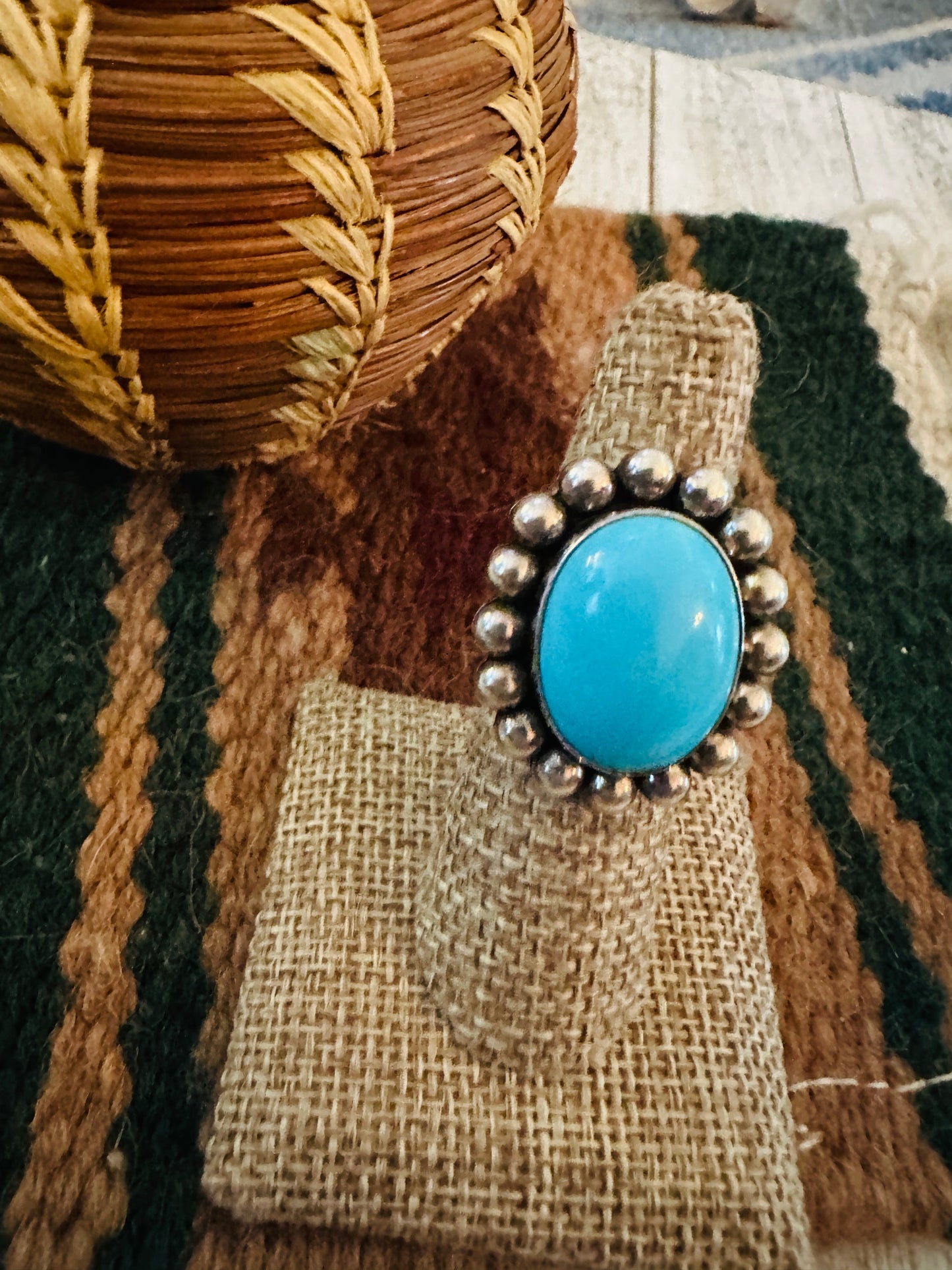 Old Pawn Handcrafted Turquoise & Sterling Silver Ring Size 6.75 Nizhoni Traders LLC