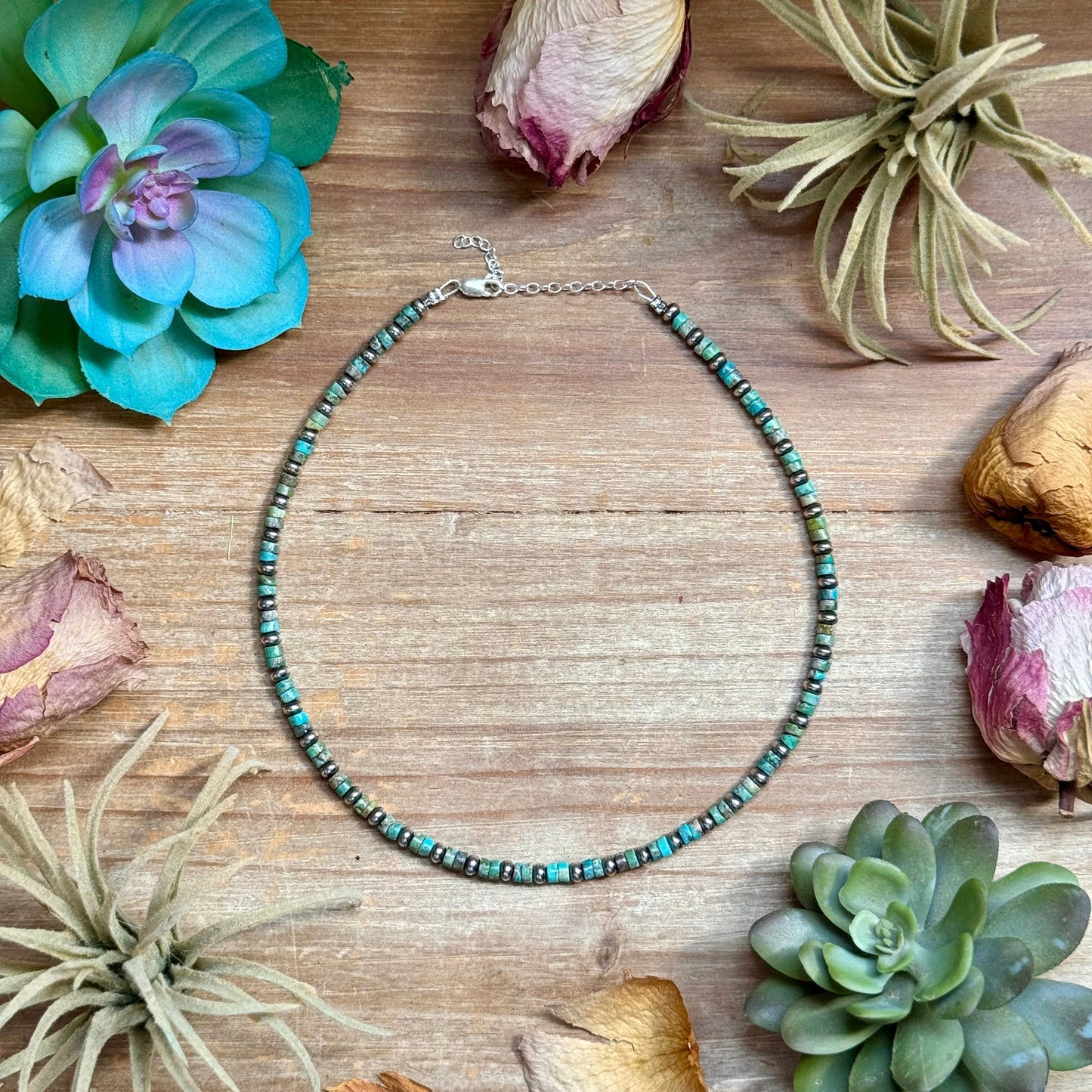 14” Turquoise Heishi & Sterling Silver Saucer Necklace – The Bijoux FAB The Bijoux FAB Jewelry