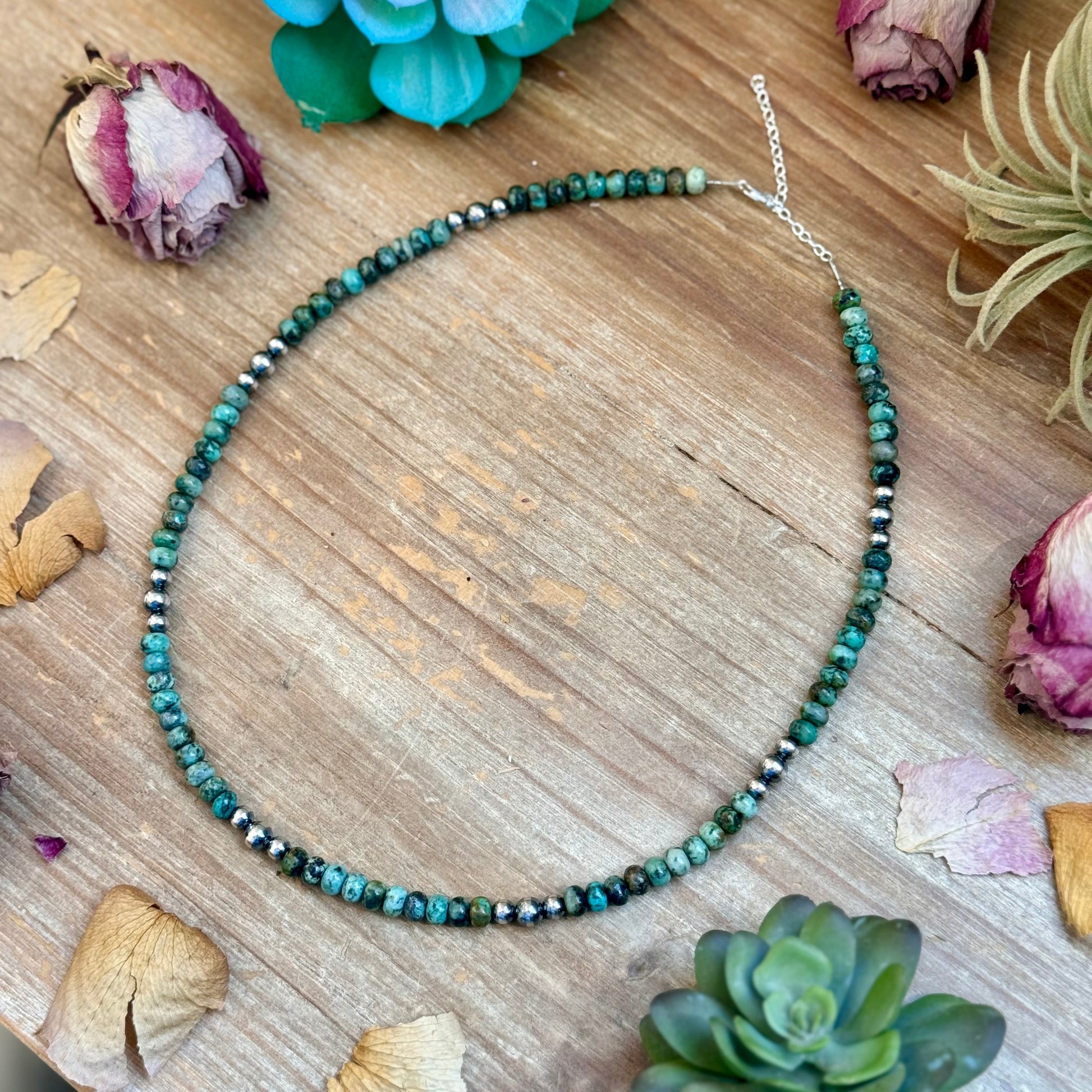 African Turquoise & Sterling Pearl Necklace 19” The Bijoux FAB Jewelry