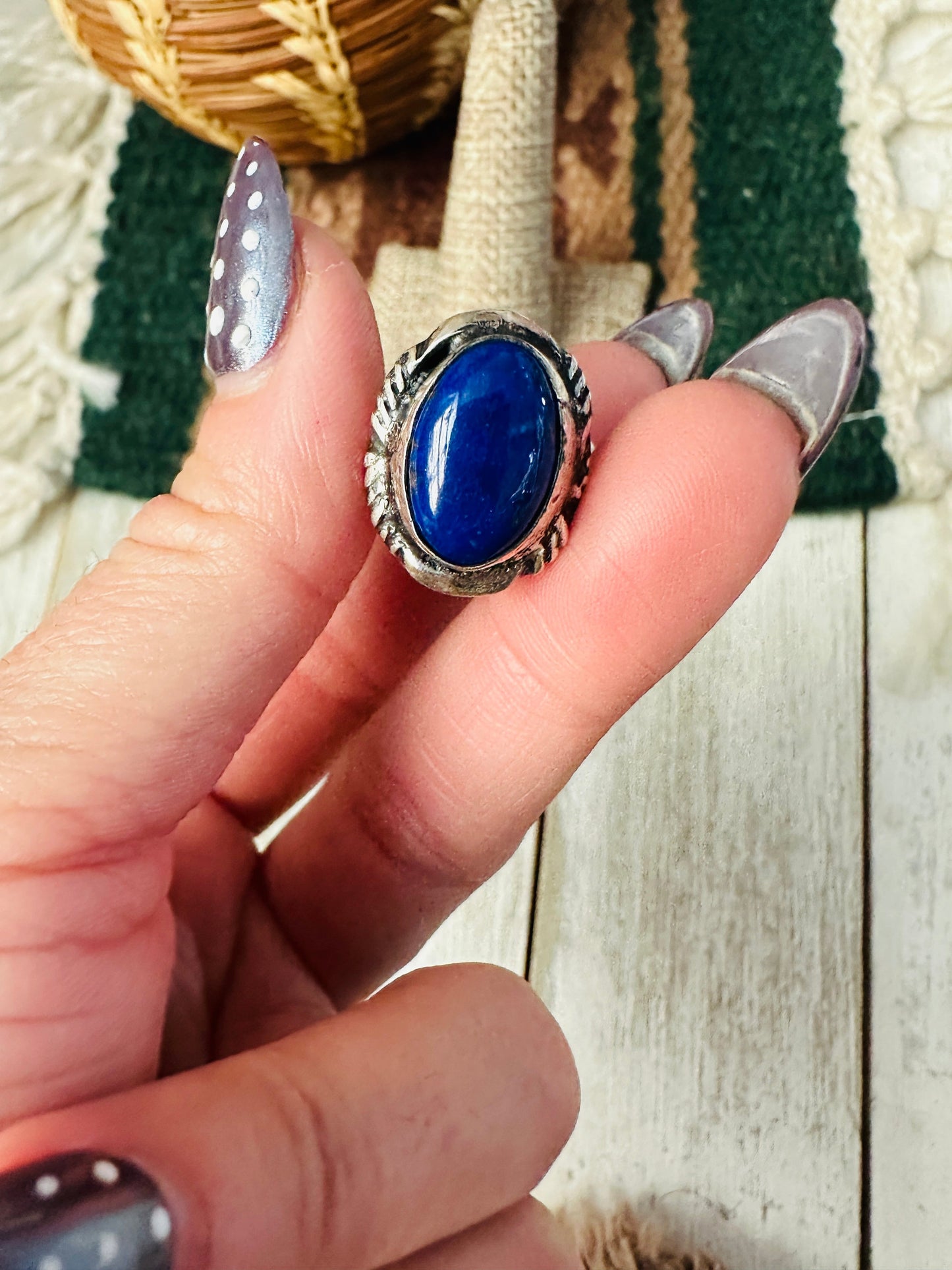 Old Pawn Handcrafted Lapis & Sterling Silver Ring Size 6.25 Nizhoni Traders LLC