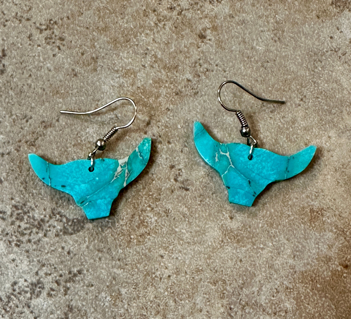Handcrafted Blue Indigo Turquoise & Sterling Silver Bull head Slab Earrings Nizhoni Traders LLC