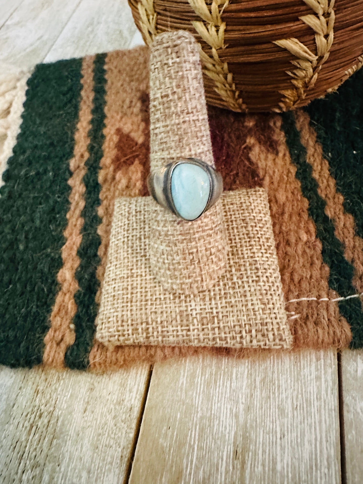 Old Pawn Handcrafted Larimar & Sterling Silver Ring Size 9 Nizhoni Traders LLC