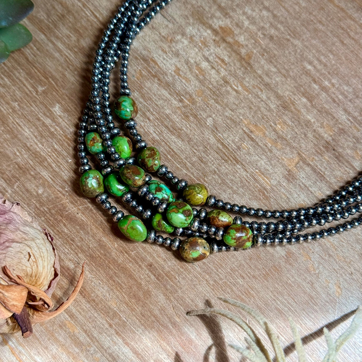 3mm Sterling Silver Pearl & Sonoran Gold Turquoise Necklace The Bijoux FAB Jewelry