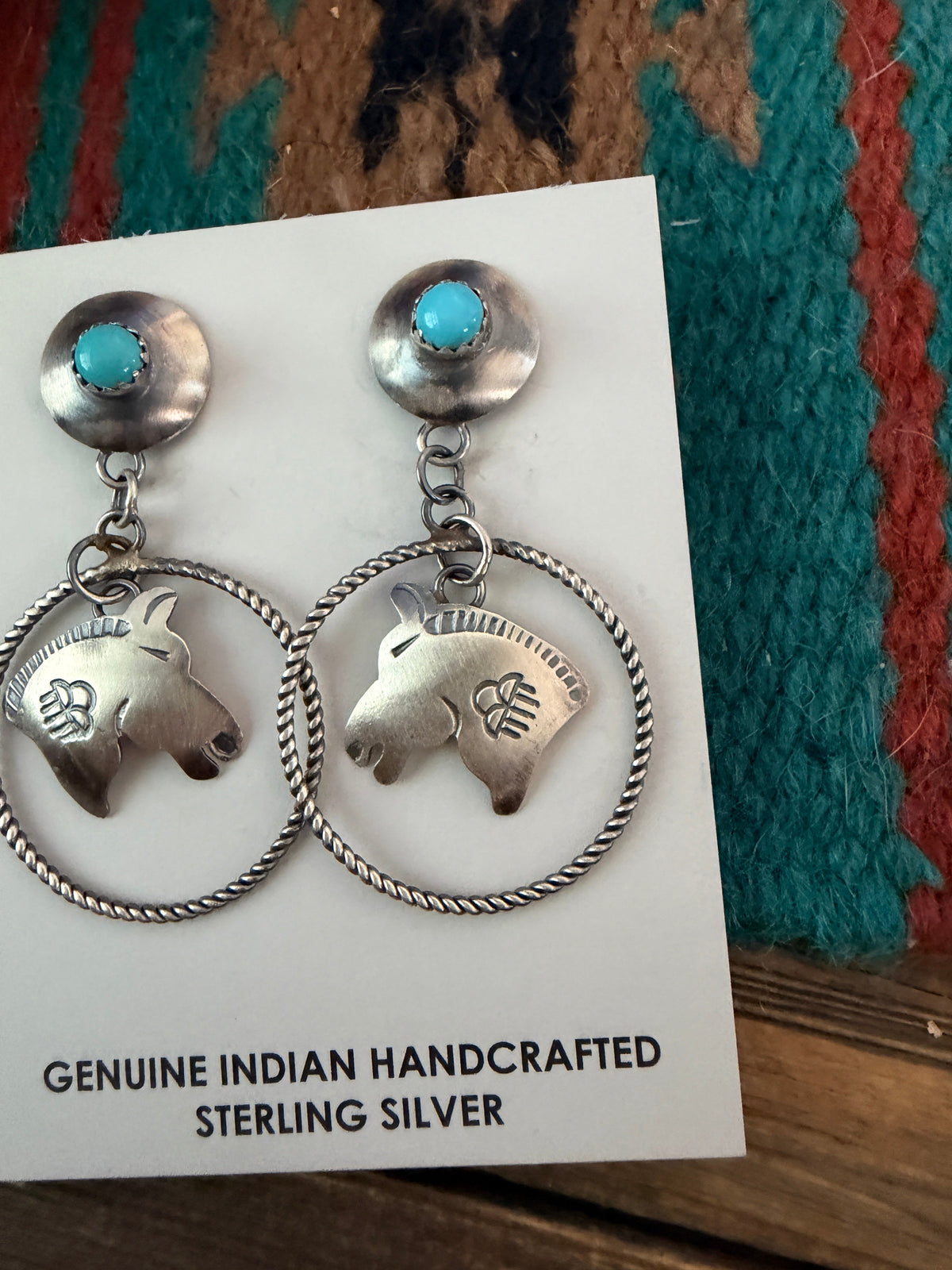 Handcrafted Sterling Silver & Turquoise Horse Dangle Earrings by Tim Yazzie Nizhoni Traders LLC