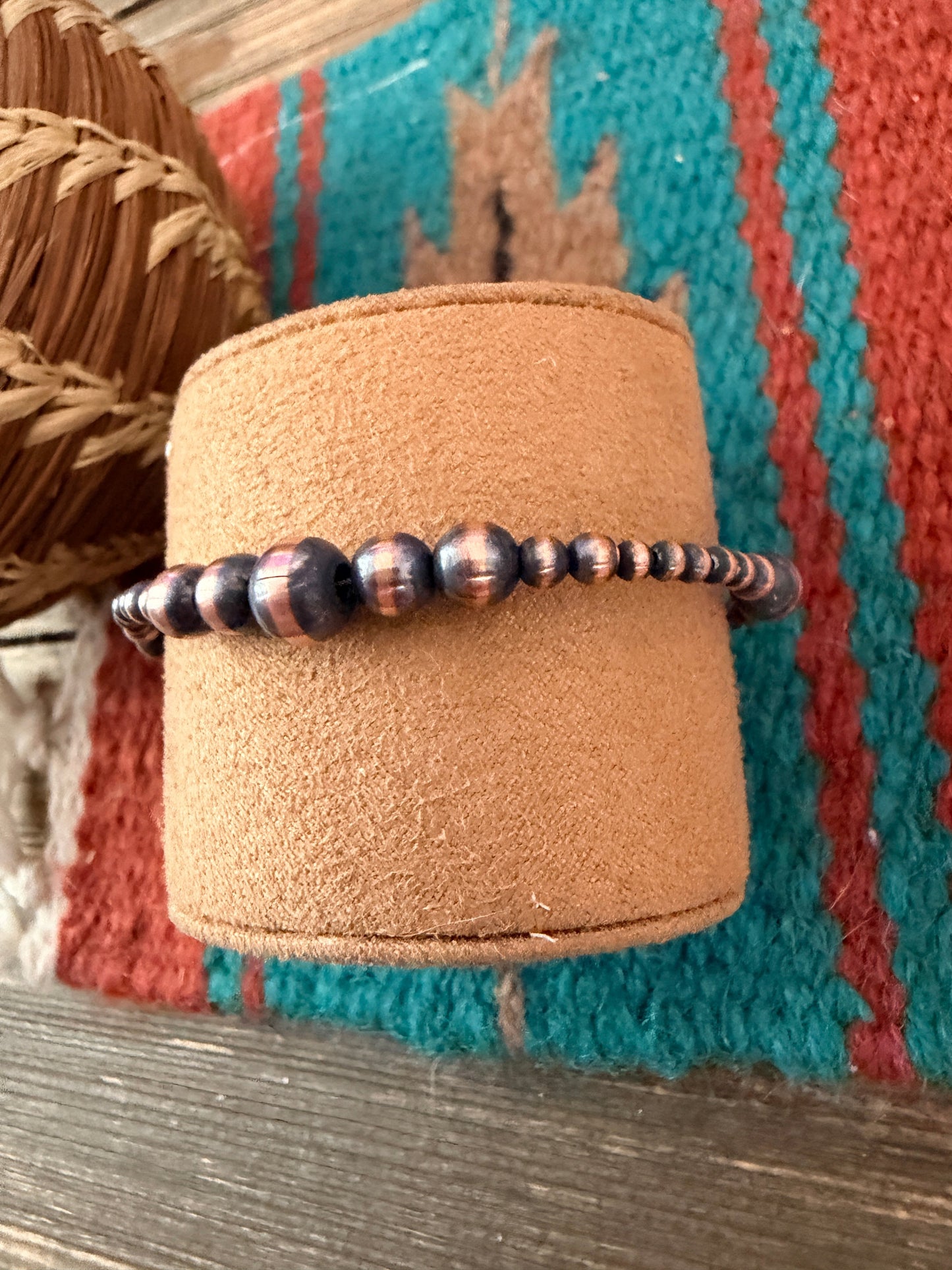 Handcrafted Copper Beaded Bracelet 7.5” Nizhoni Traders LLC