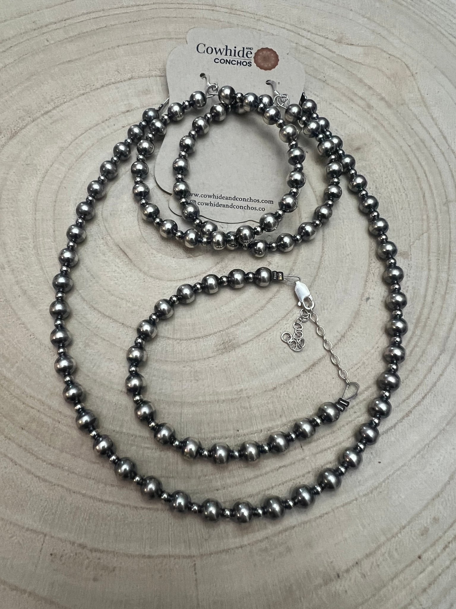 6mm and 3mm Sterling Silver Pearls choker necklace - 14 inch choker Cowhide and Conchos