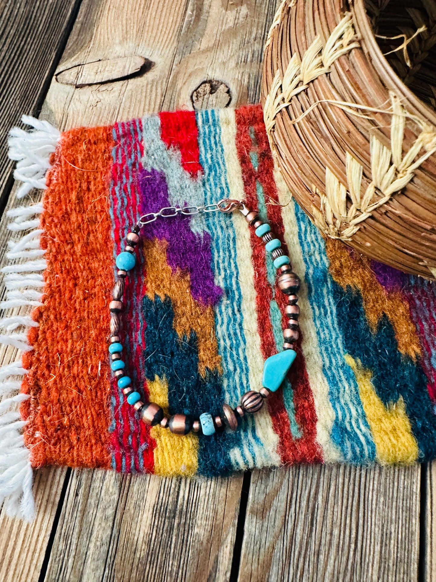 Handcrafted Turquoise & Copper Beaded Bracelet Nizhoni Traders LLC
