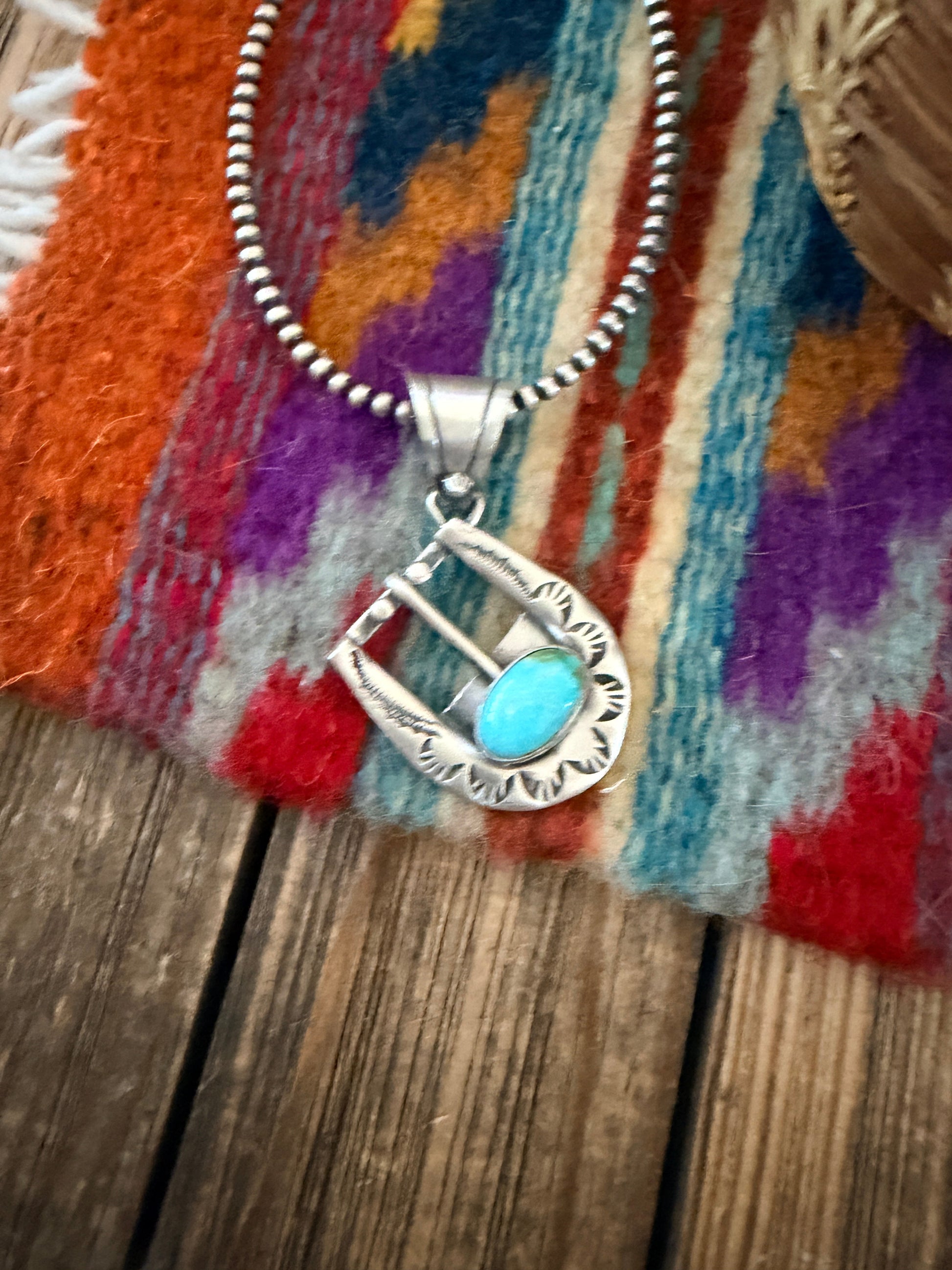 Handcrafted Sterling Silver & Turquoise Belt Buckle Pendant by Leroy James Nizhoni Traders LLC