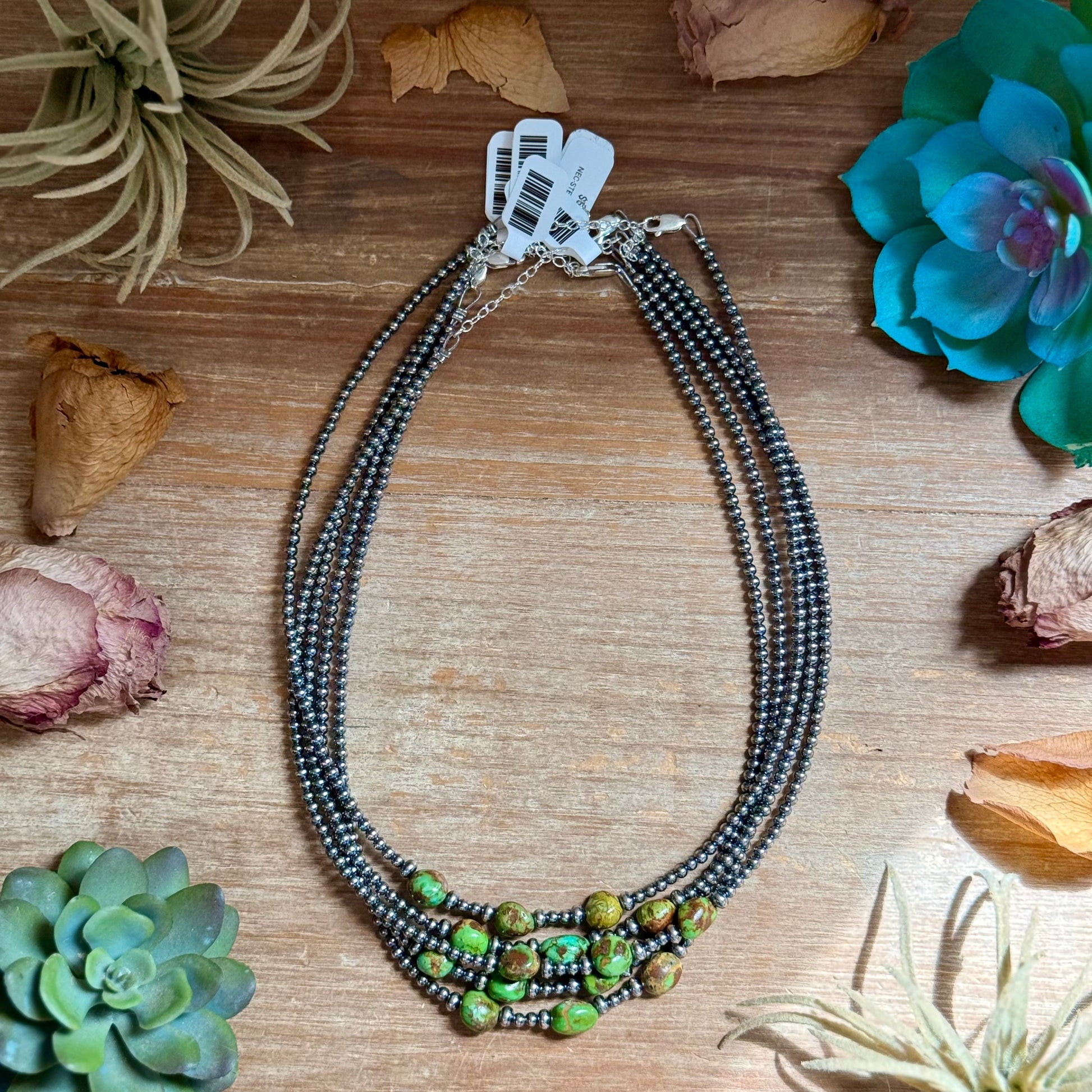 3mm Sterling Silver Pearl & Sonoran Gold Turquoise Necklace The Bijoux FAB Jewelry
